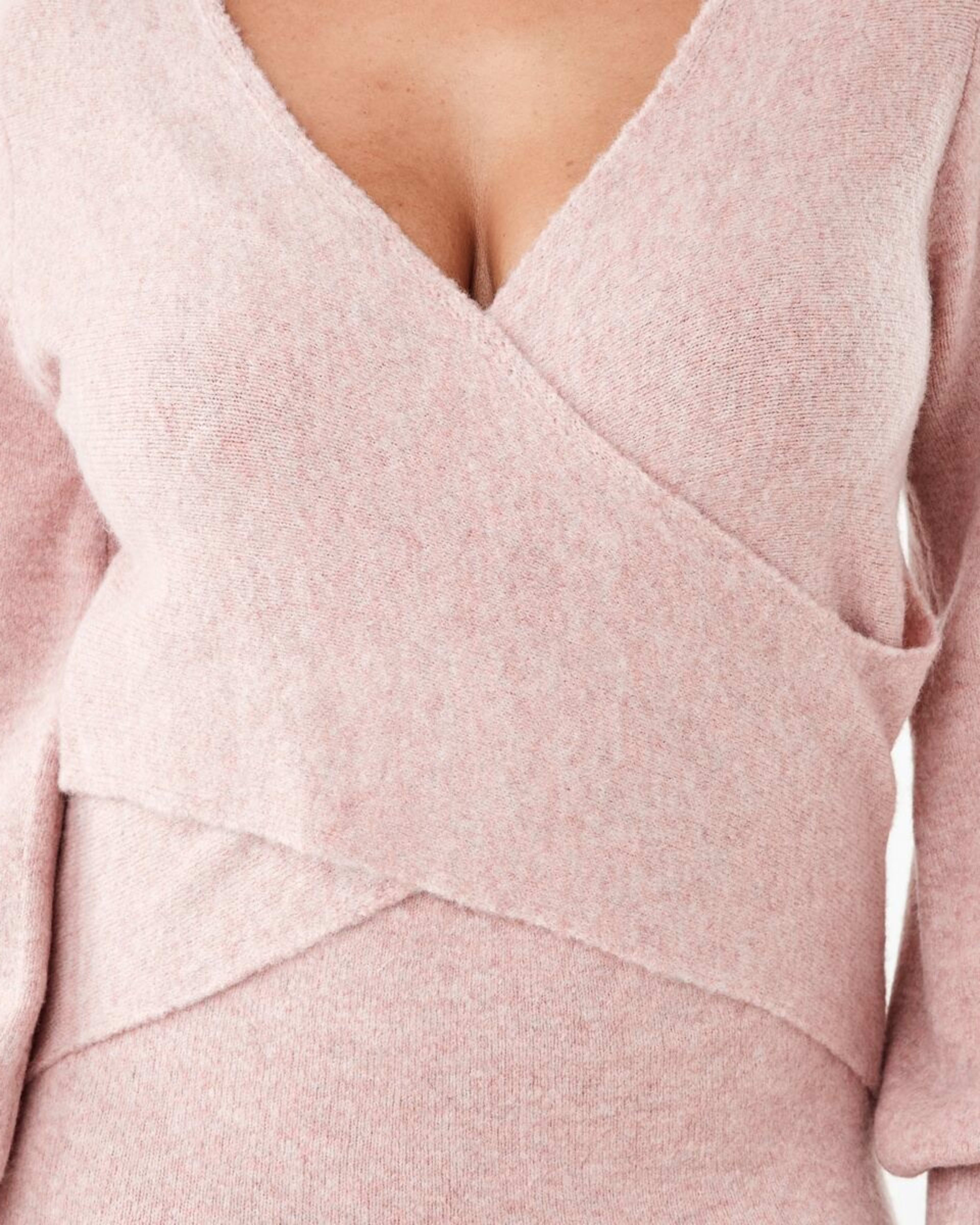 5 Long Sleeve Wrap Front Knit Midi Dress Rose Marl, 5 of 6