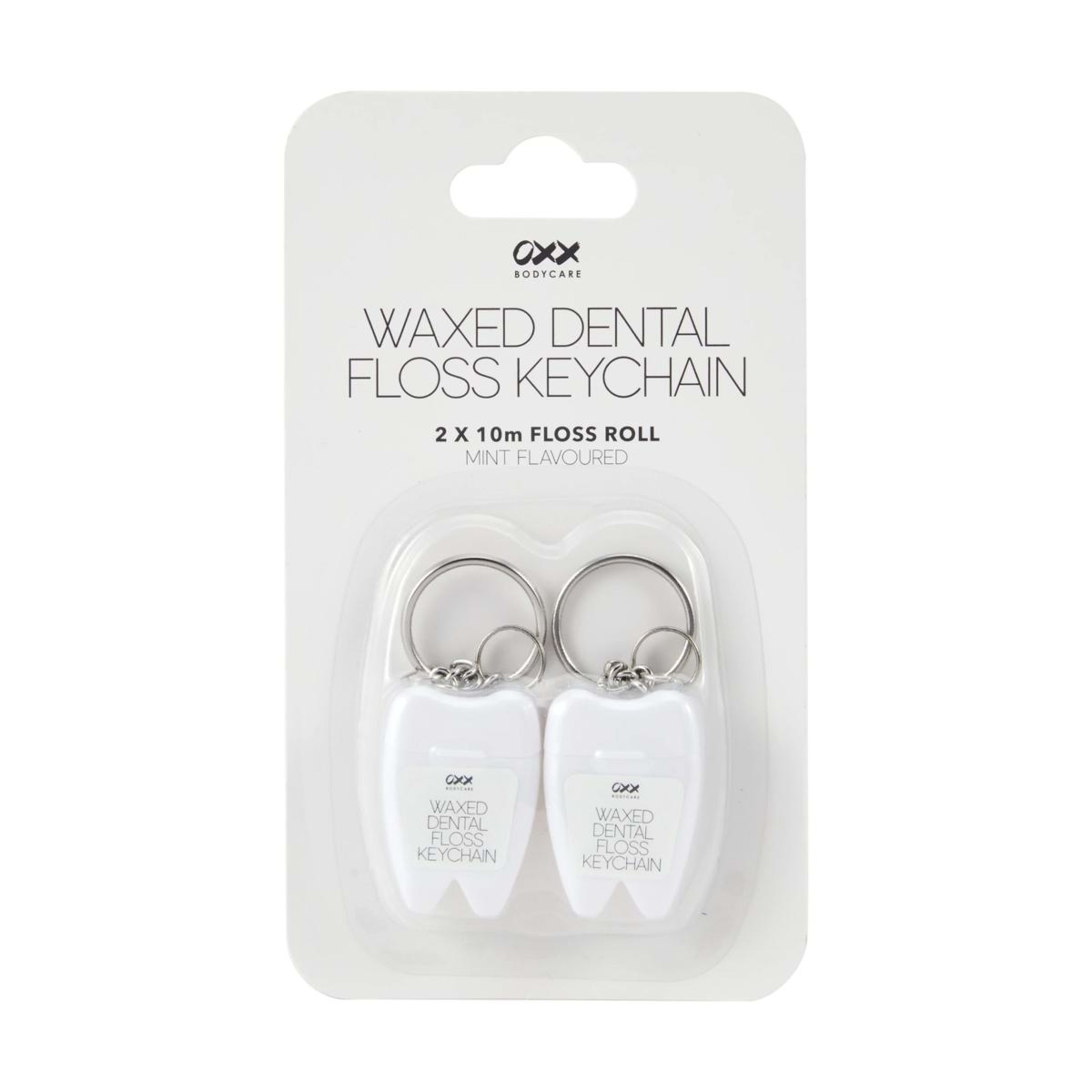 1 OXX Bodycare 2 Pack Waxed Dental Floss Keychains - Mint Flavoured