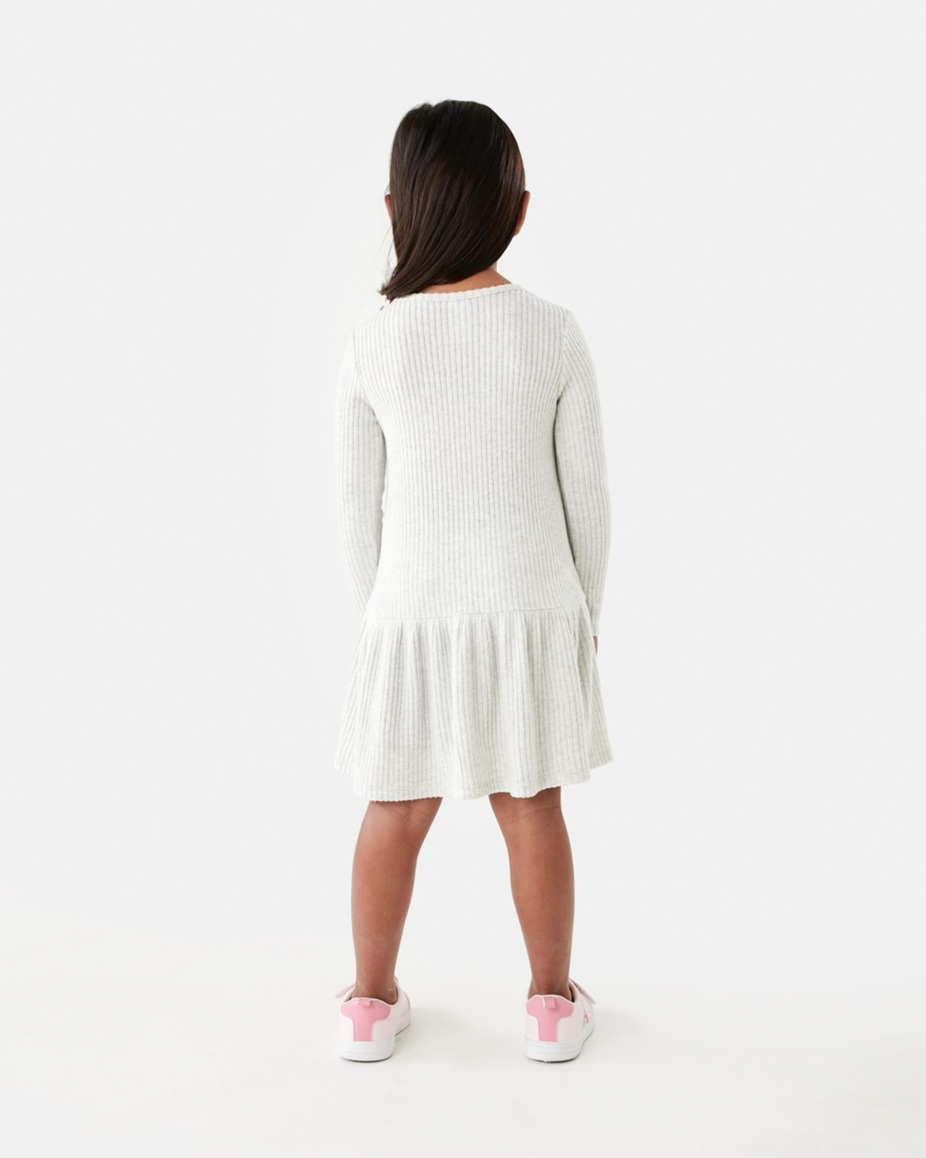 7 Long Sleeve Brushed Rib Dress Wht Marle, 7 of 9