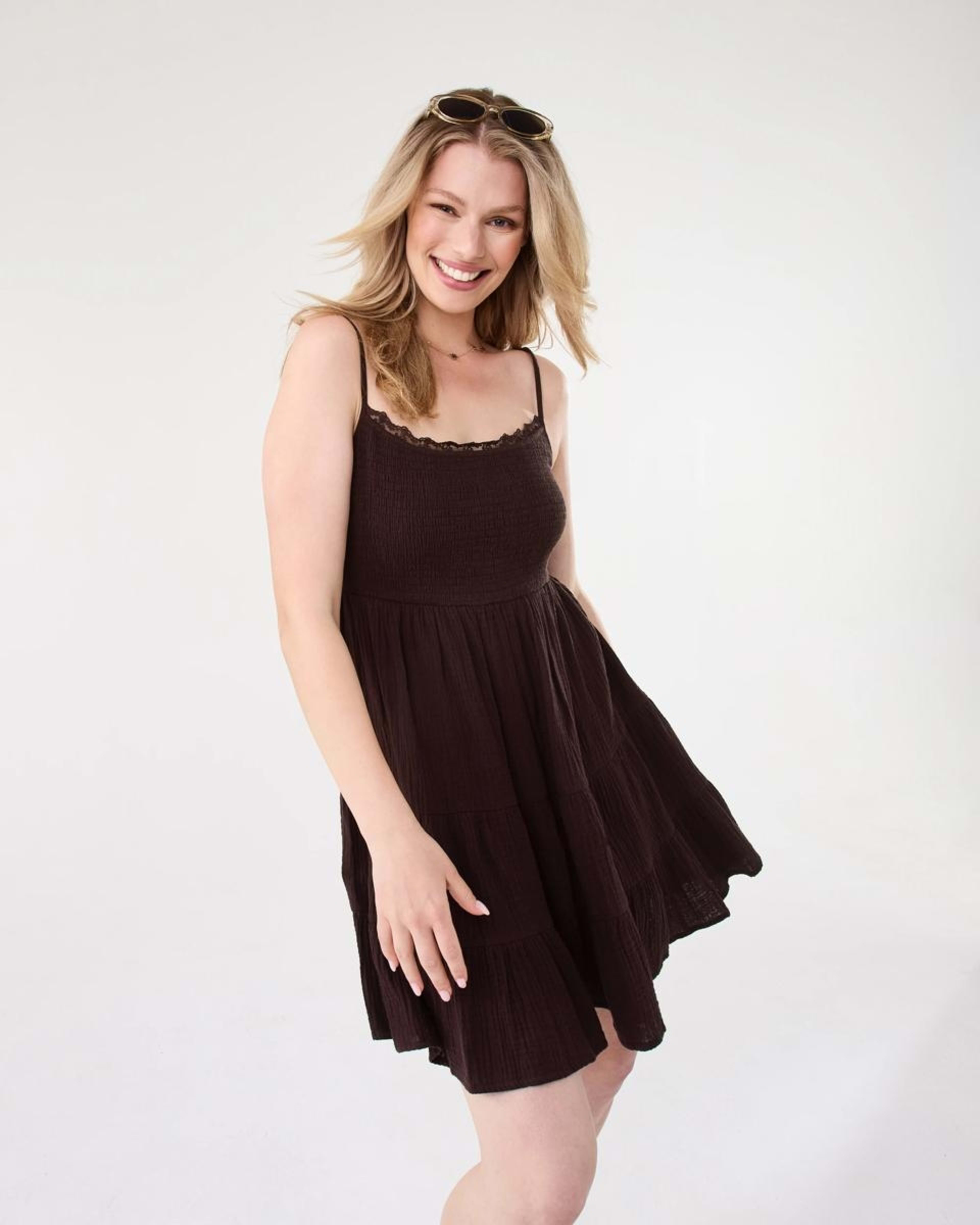 1 Sleeveless Lace Double Cloth Mini Dress Choc Plum, 1 of 9