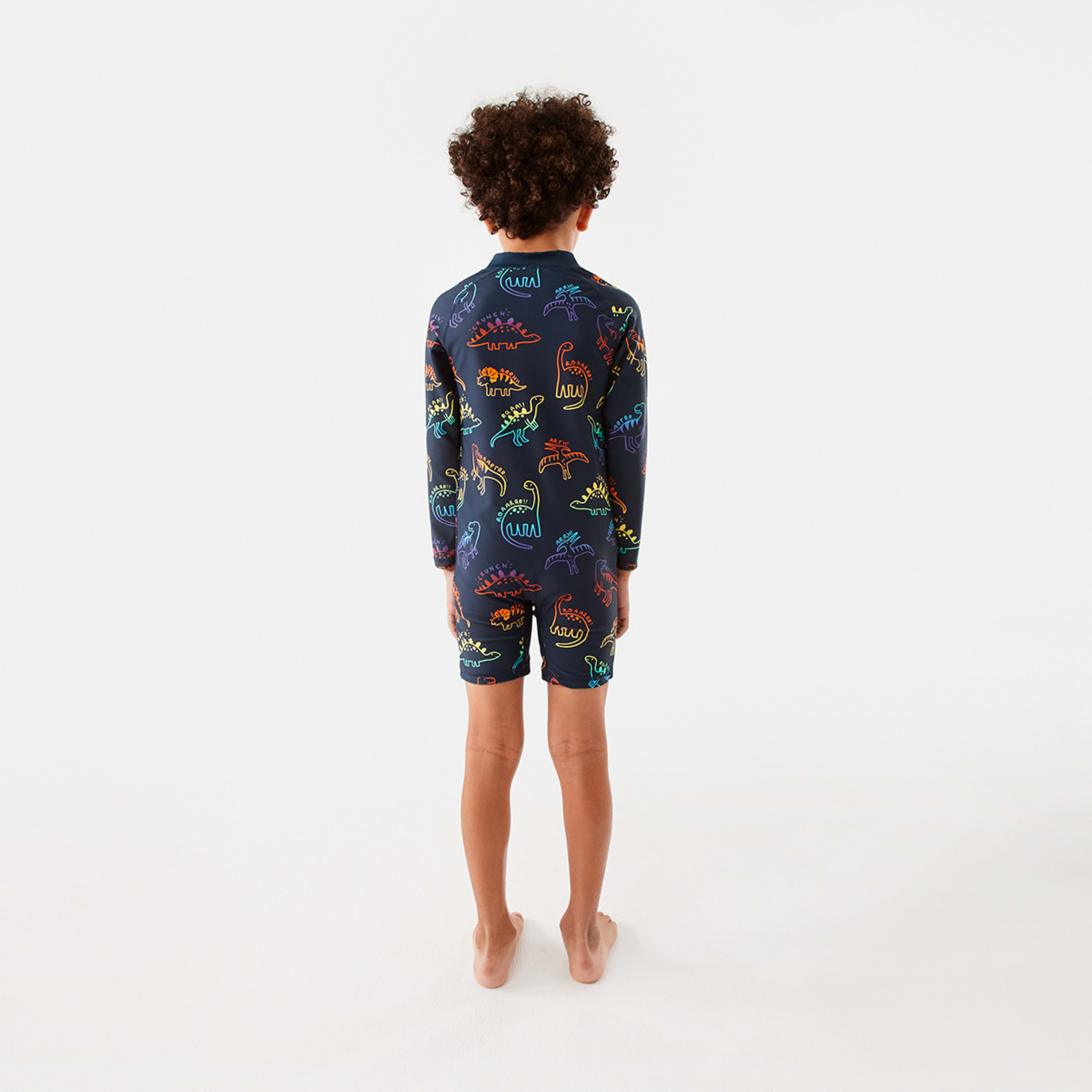 6 Long Sleeve Swimsuit Blue Dino, 6 of 10