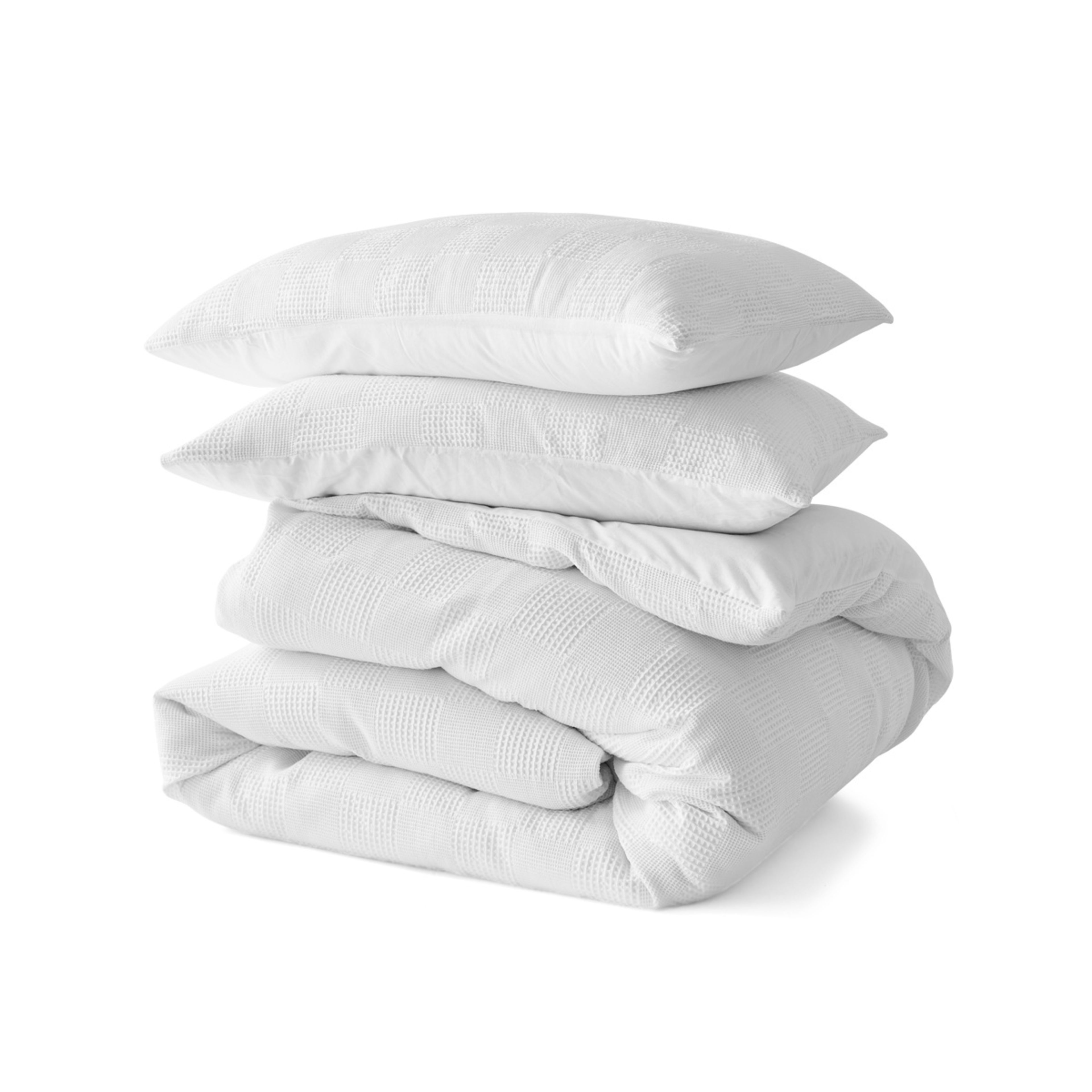 5 Check Waffle Cotton Quilt Cover Set - Double Bed, White, 5 of 6