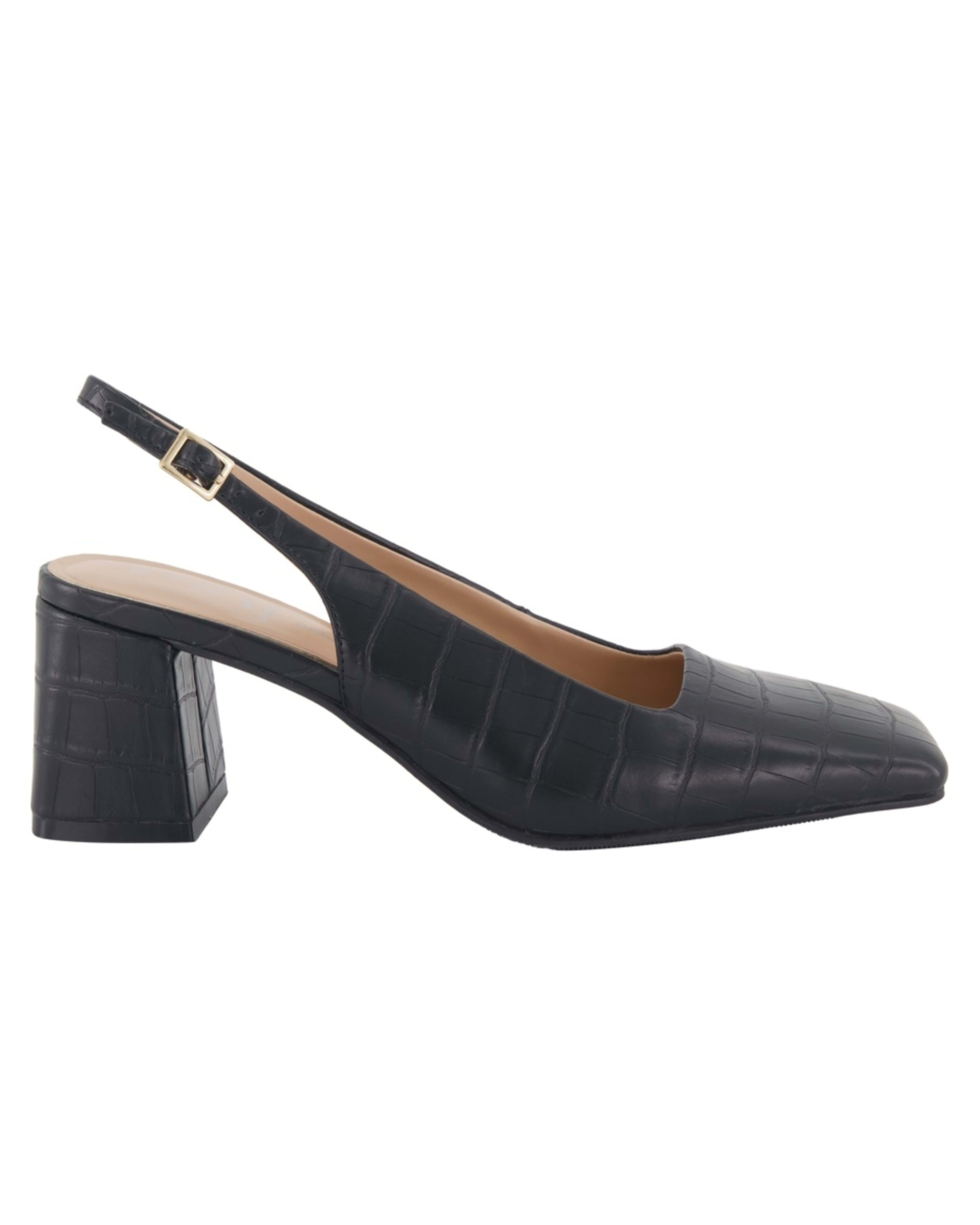1 Slingback Square Toe Heels CROC BLACK