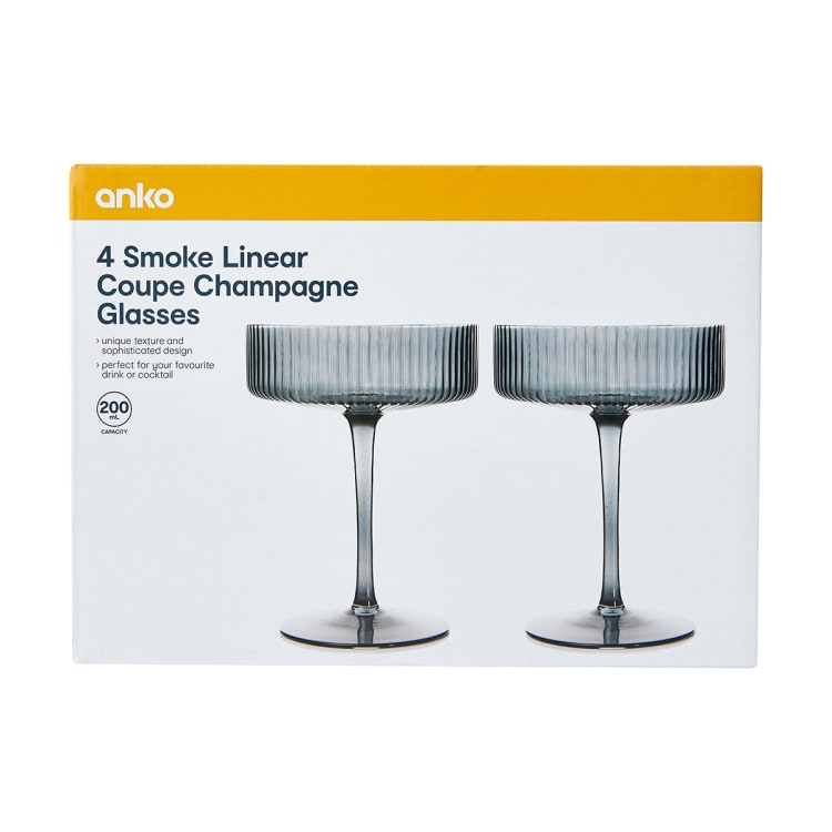 4 Smoke Linear Coupe Champagne Glasses Kmart
