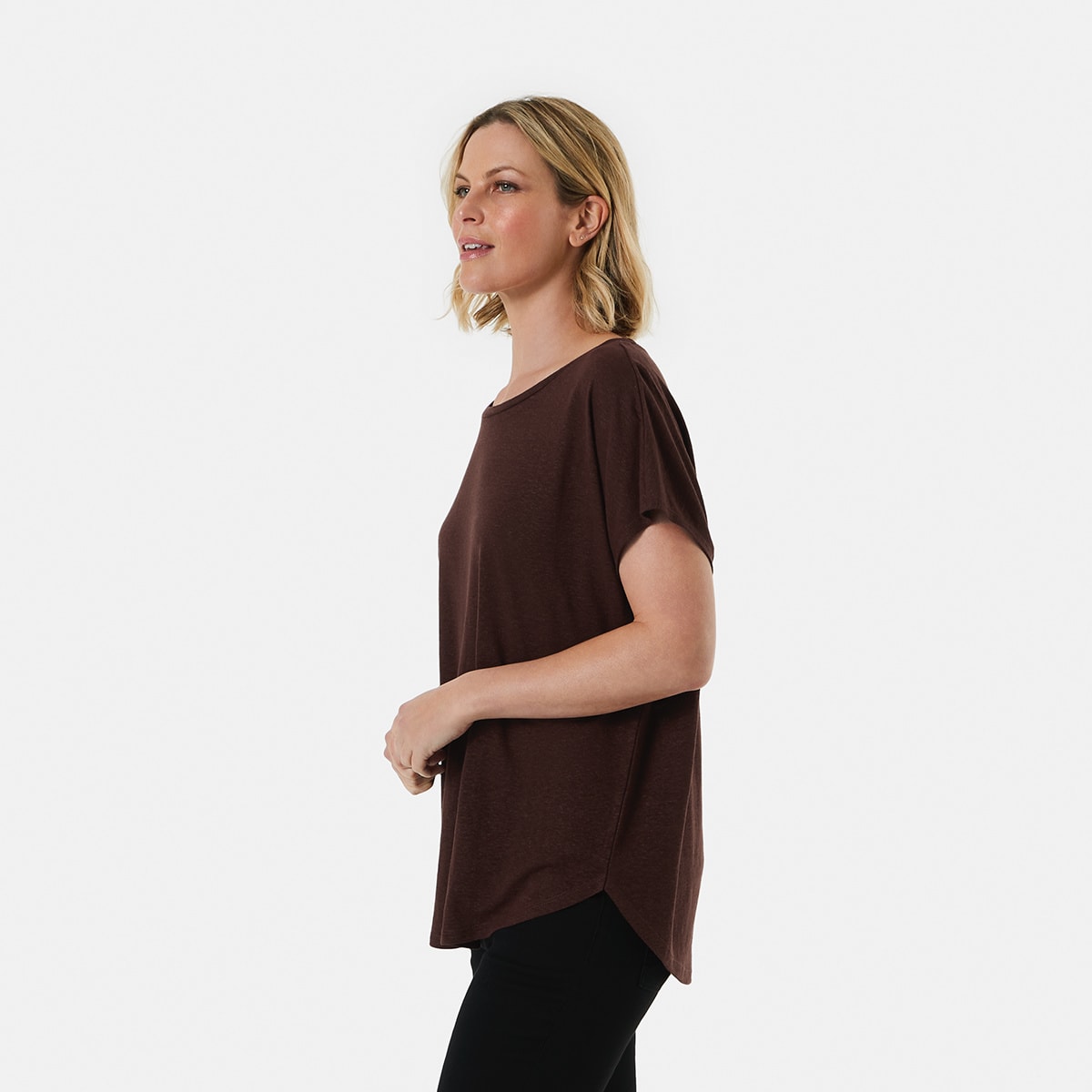 Linen Blend Extended Sleeve Tee Kmart