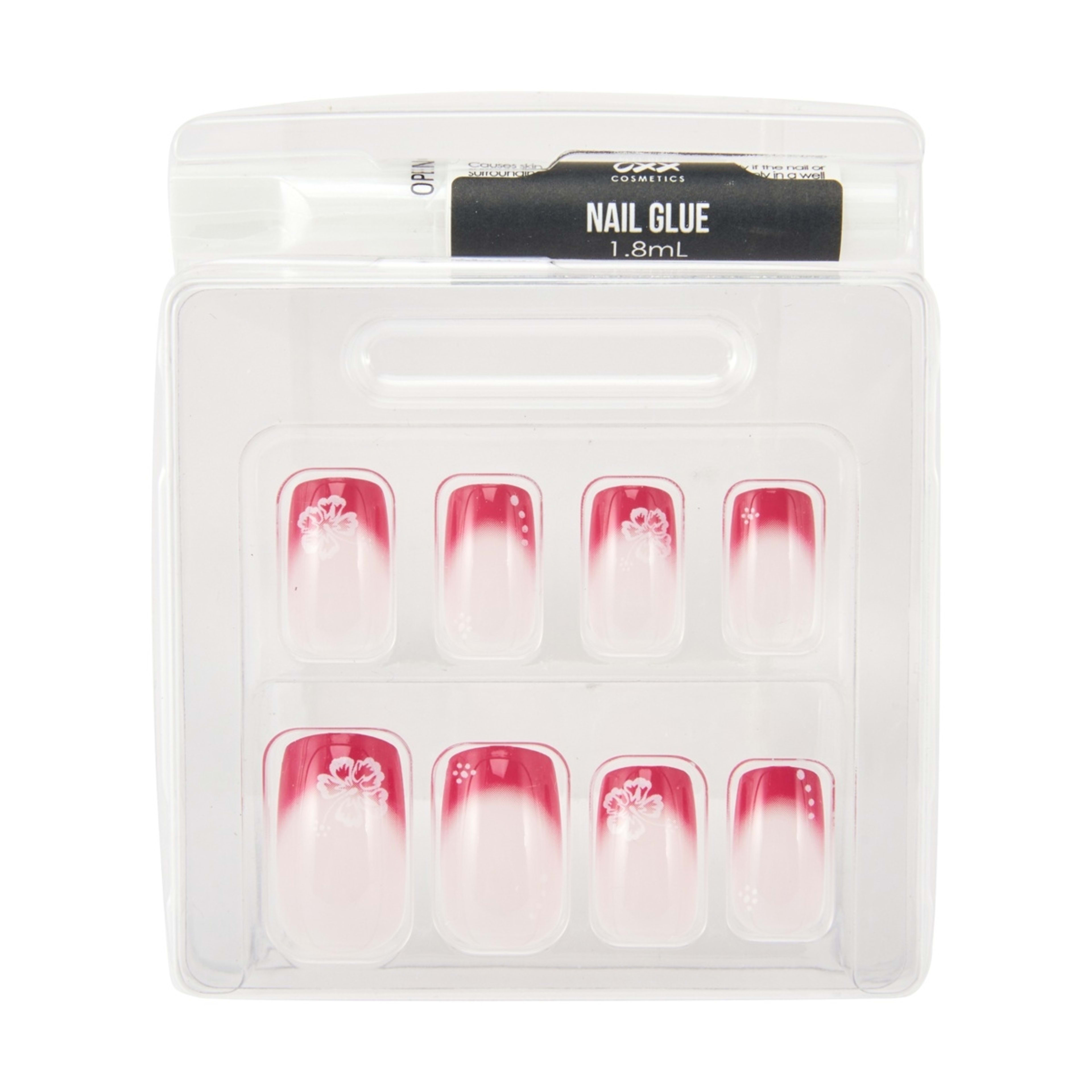 3 OXX Cosmetics 24 Pack Artificial Nails with Adhesive - Medium Square Shape, Hibiscus, 3 of 4