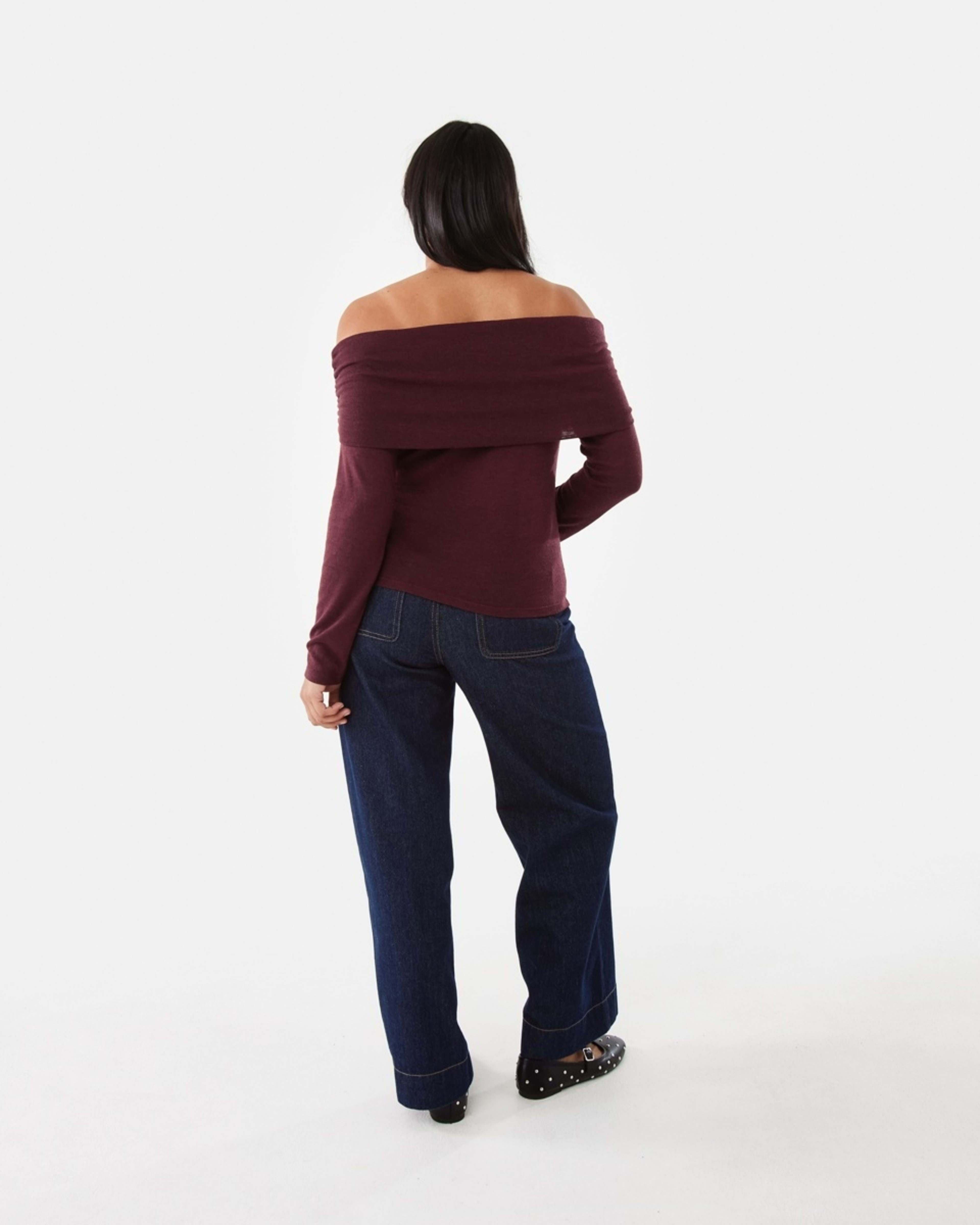 4 Long Sleeve Off Shoulder Top Burgundy, 4 of 7