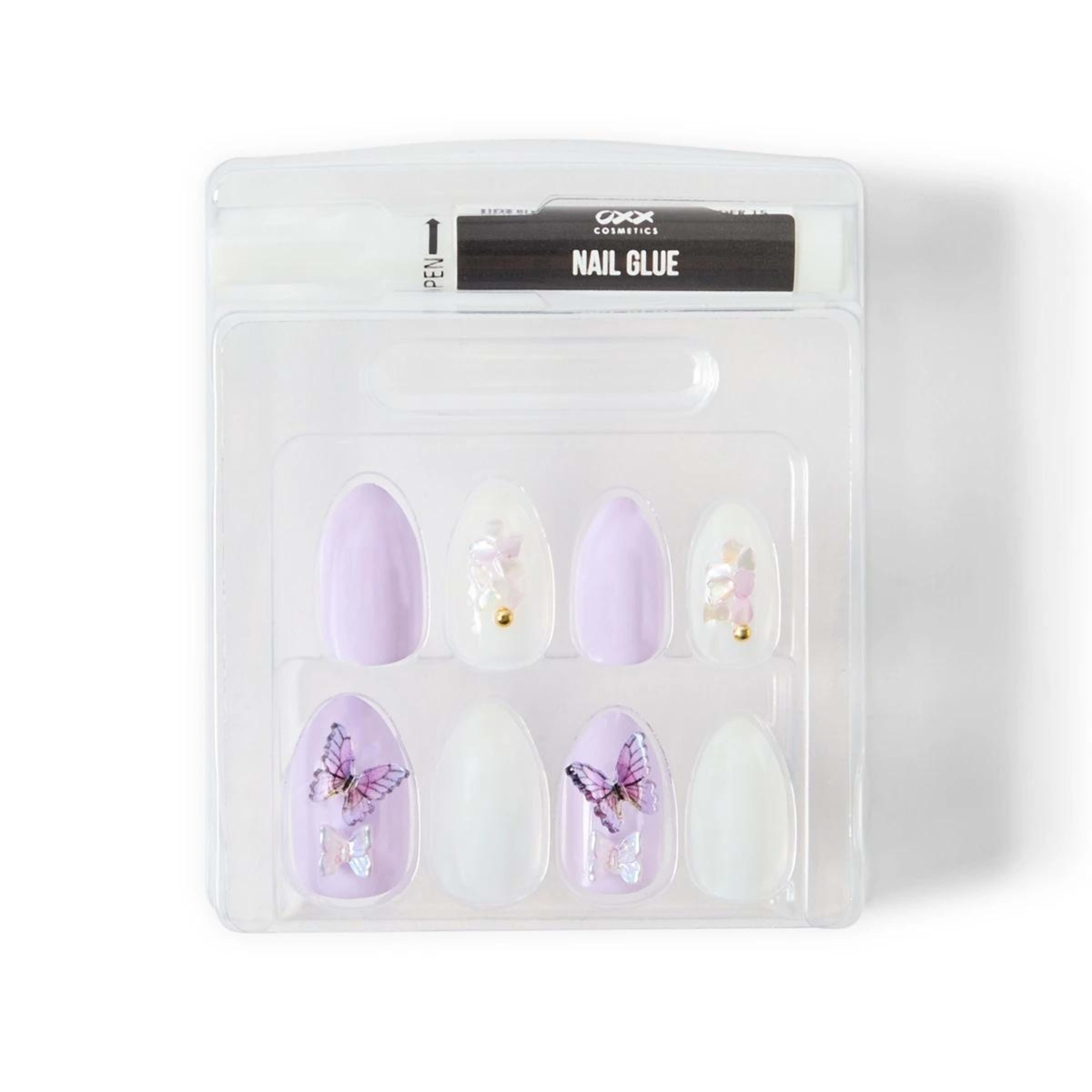 4 OXX Cosmetics 24 Pack Artificial Nails with Adhesive - Almond Shape, Butterfly, 4 of 5