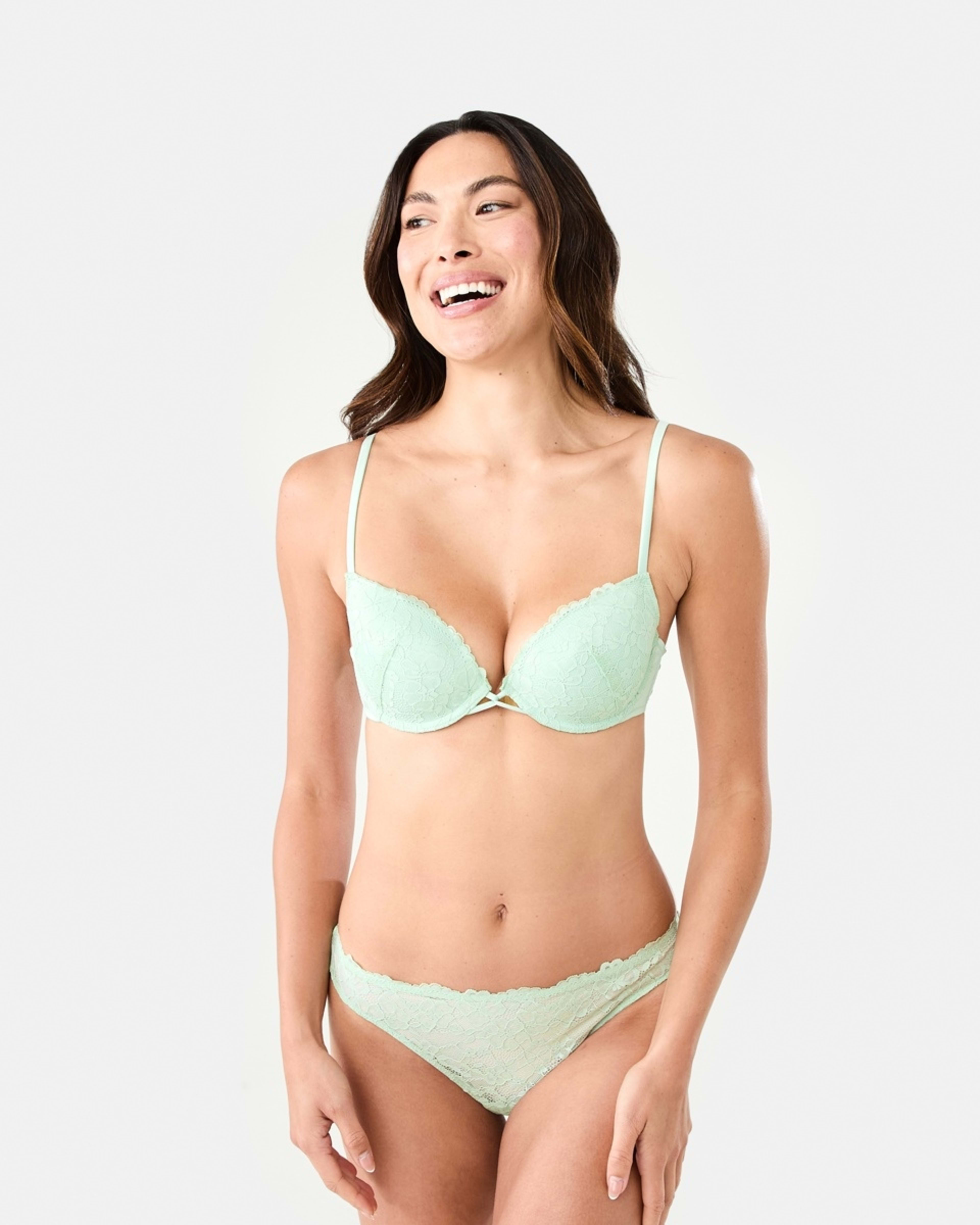 7 Co-ordinated Lace & Satin Push-Up Bra Tea Green, 7 of 7
