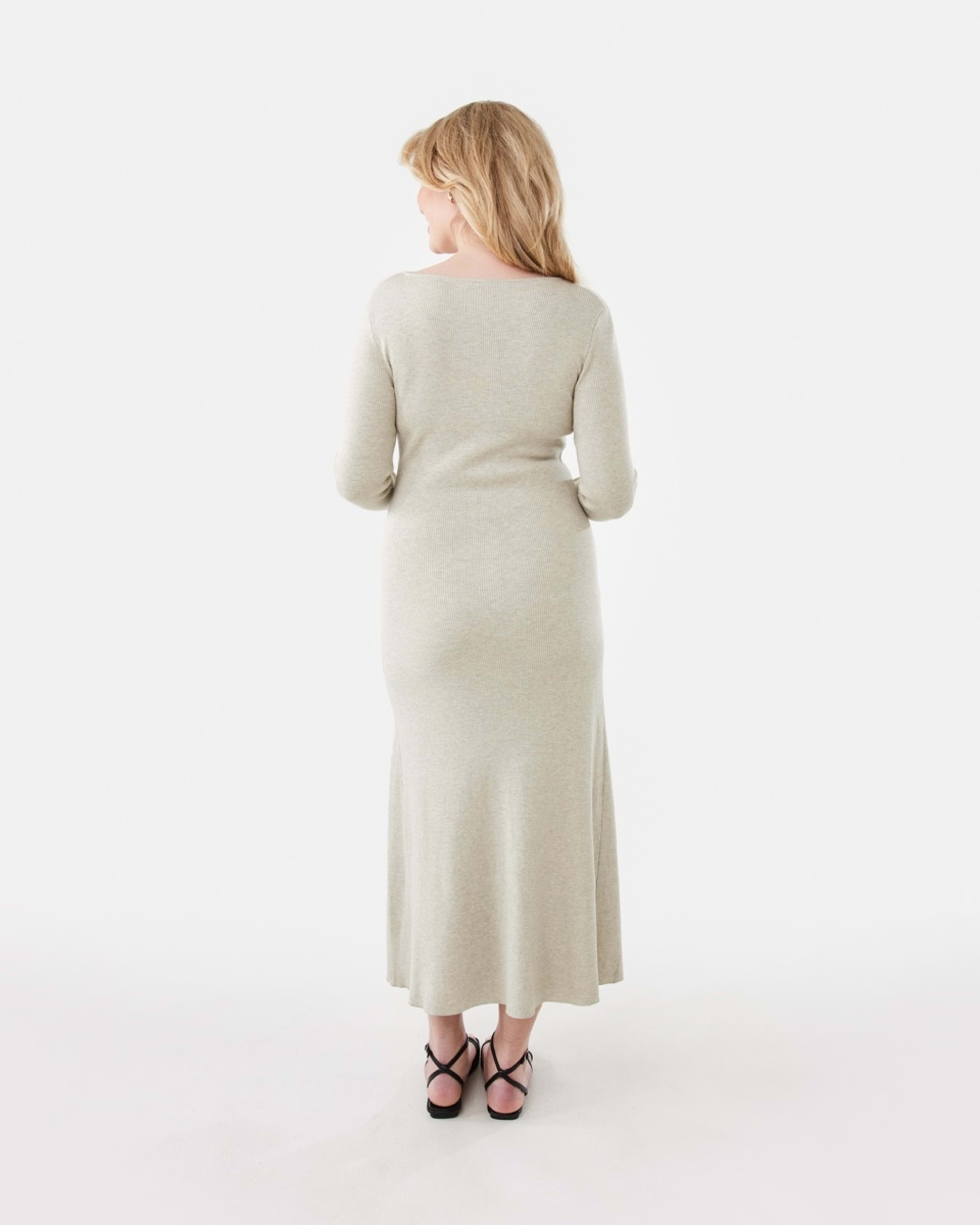 3 Long Sleeve Button Through Knit Maxi Dress Beige Marl, 3 of 6