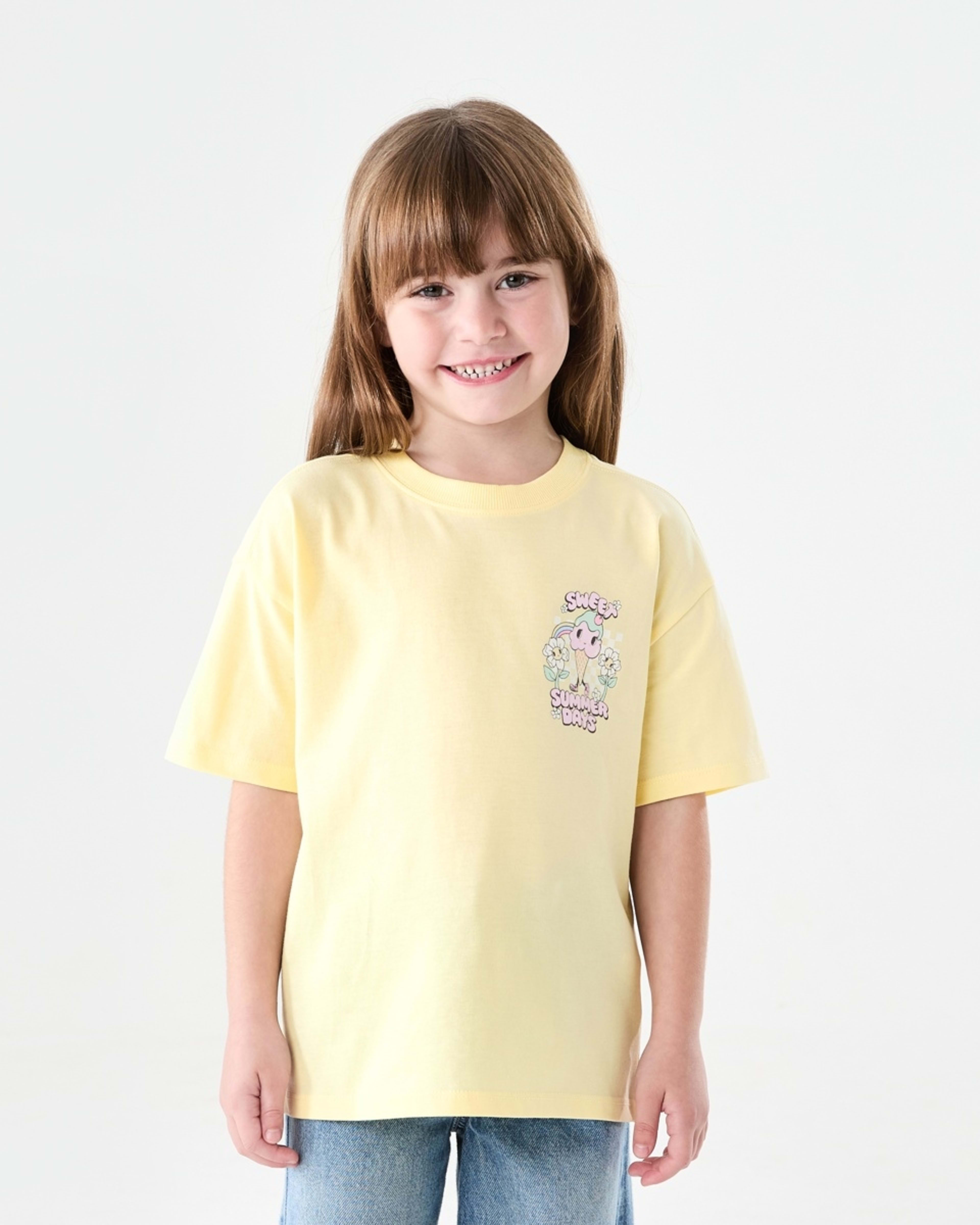 1 Short Sleeve Oversized Print T-shirt SWEET SUMMER DAYS BUTTER, 1 of 7