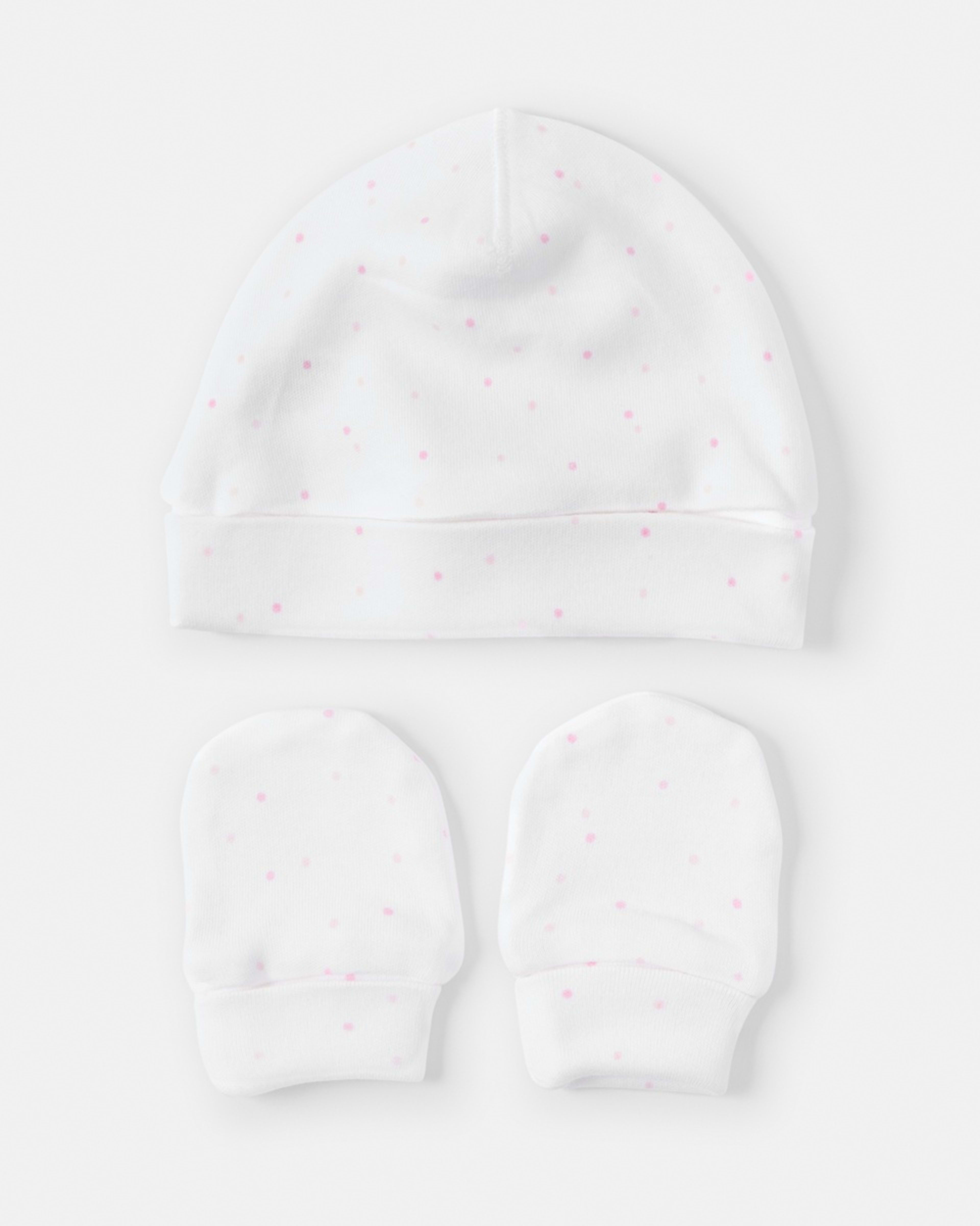 2 2 Pack Newborn Hat and Mittens Set Pink Stripe And Spot, 2 of 8