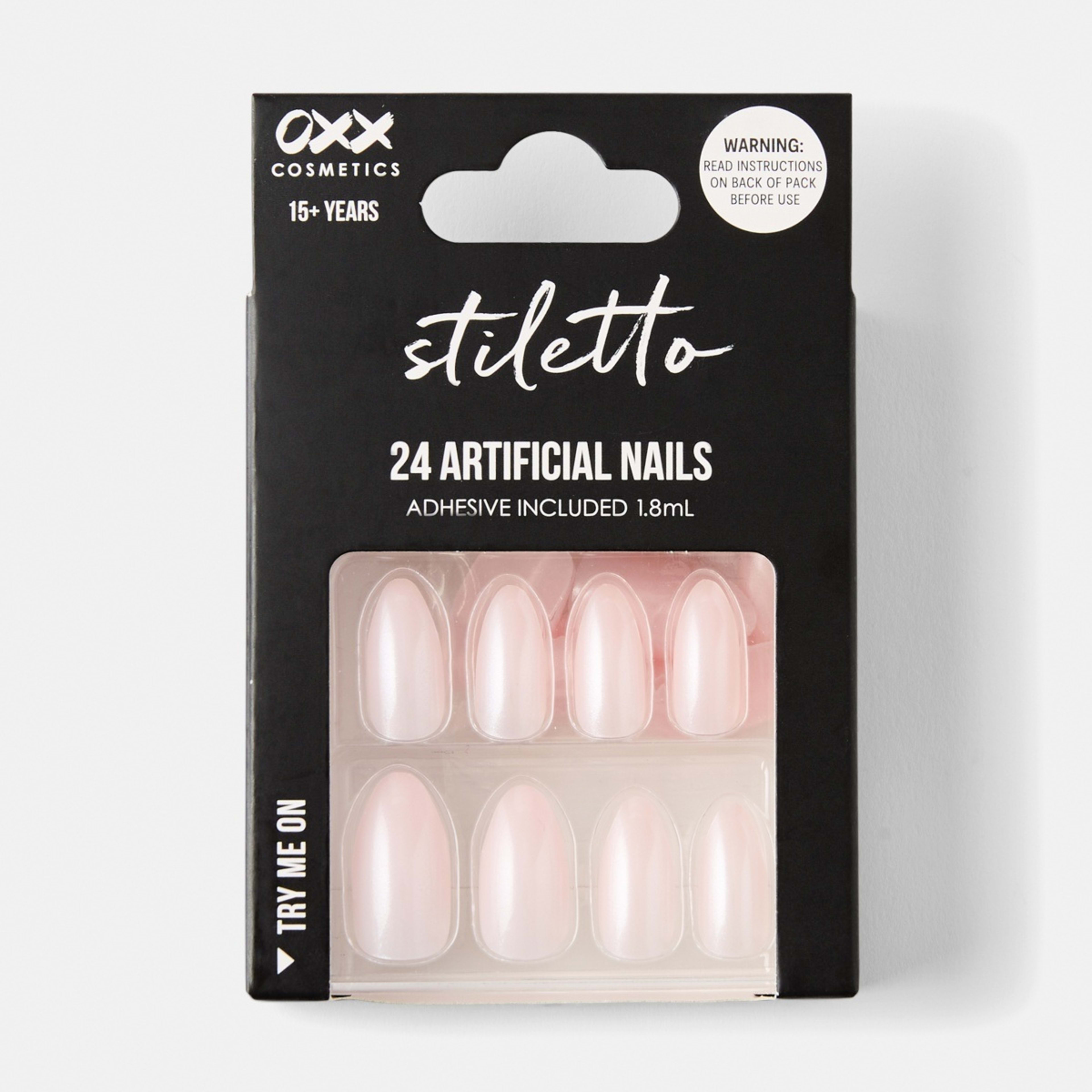1 OXX Cosmetics 24 Pack Artificial Nails with Adhesive - Stiletto Shape, Light Pink Glaze