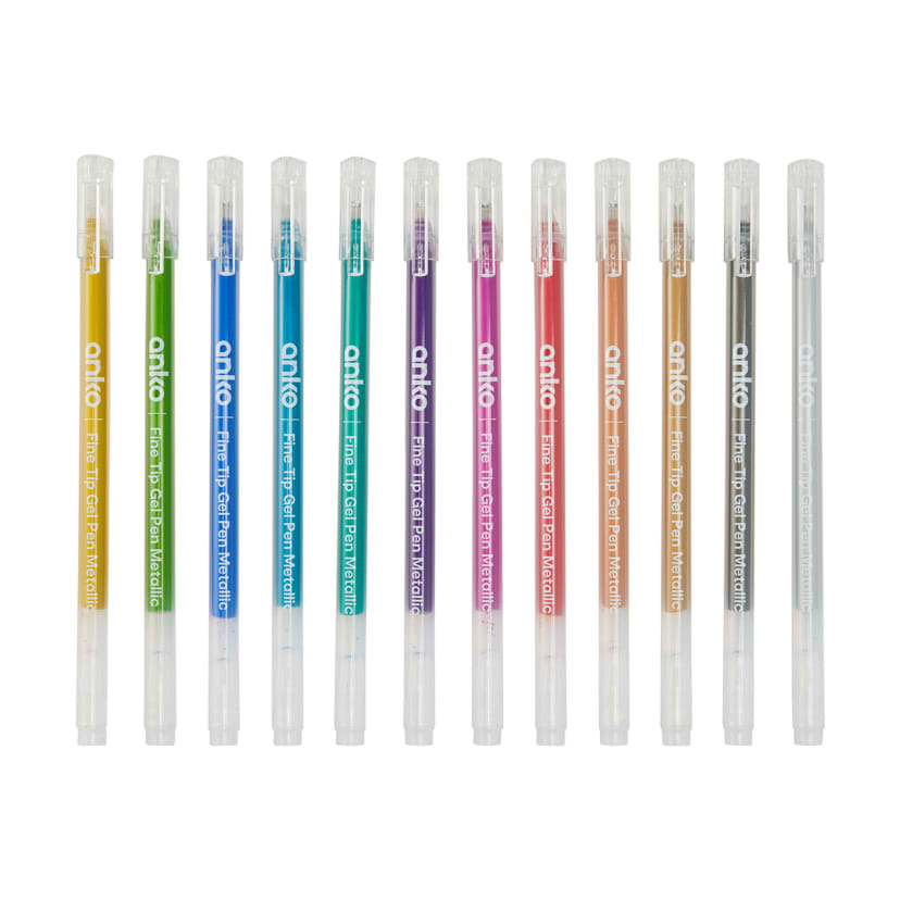 12 Piece Fine Tip Gel Pens Metallic Ink Kmart NZ