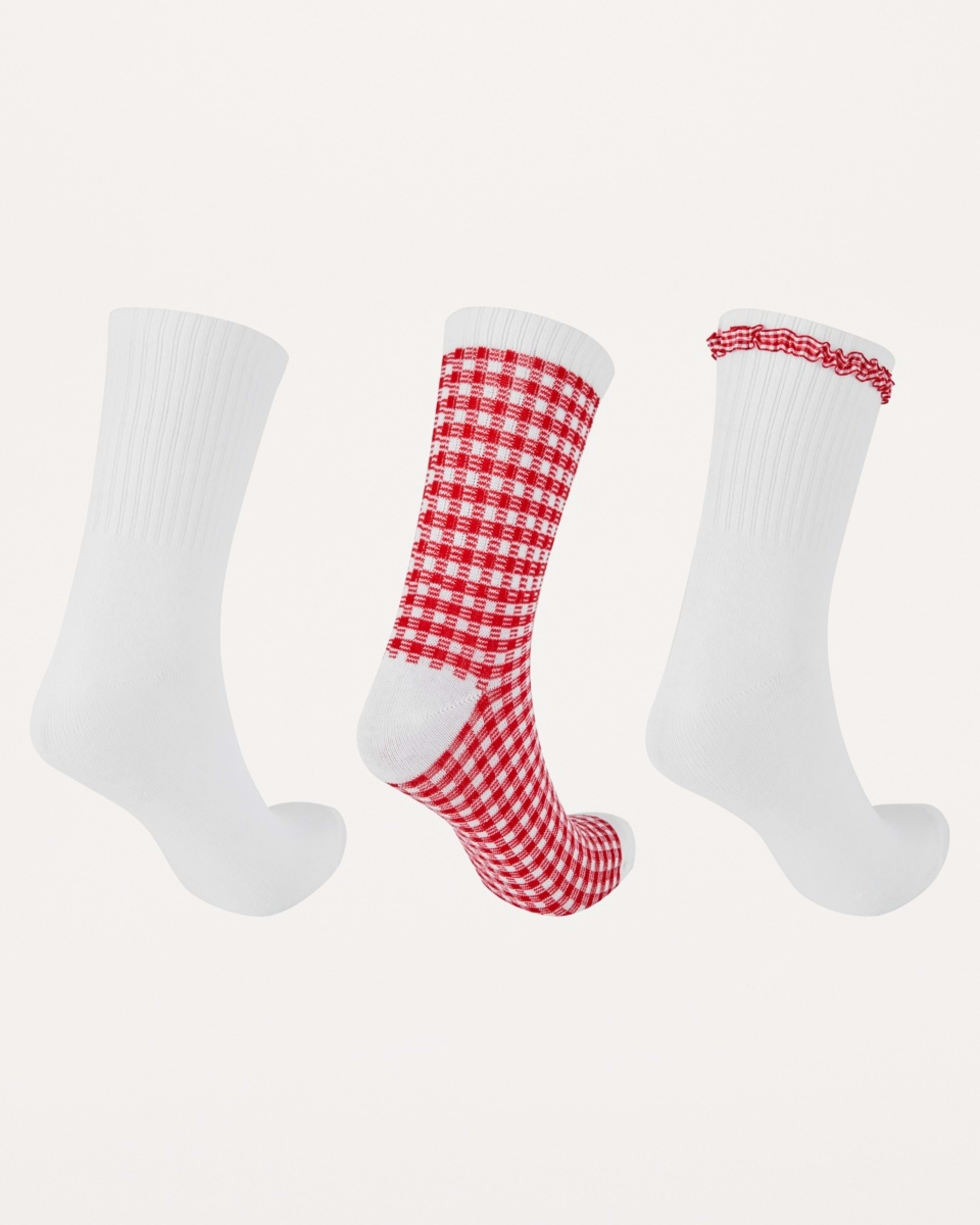 2 3 Pack Fashion Frill Quarter Crew Socks FASHION FRILL RED GINGHAM, 2 of 3