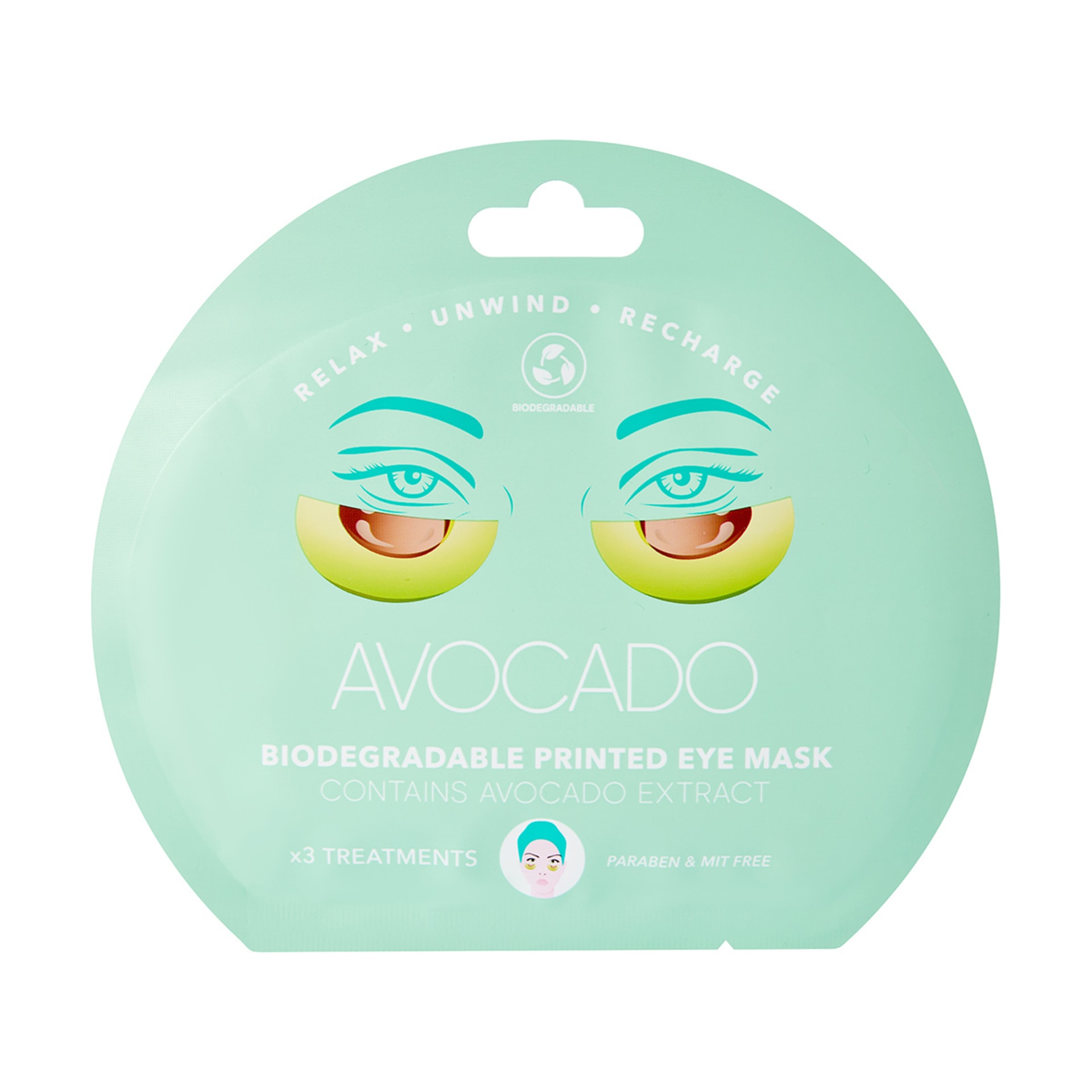 3 Pack Biodegradable Printed Eye Masks Avocado Extract Kmart