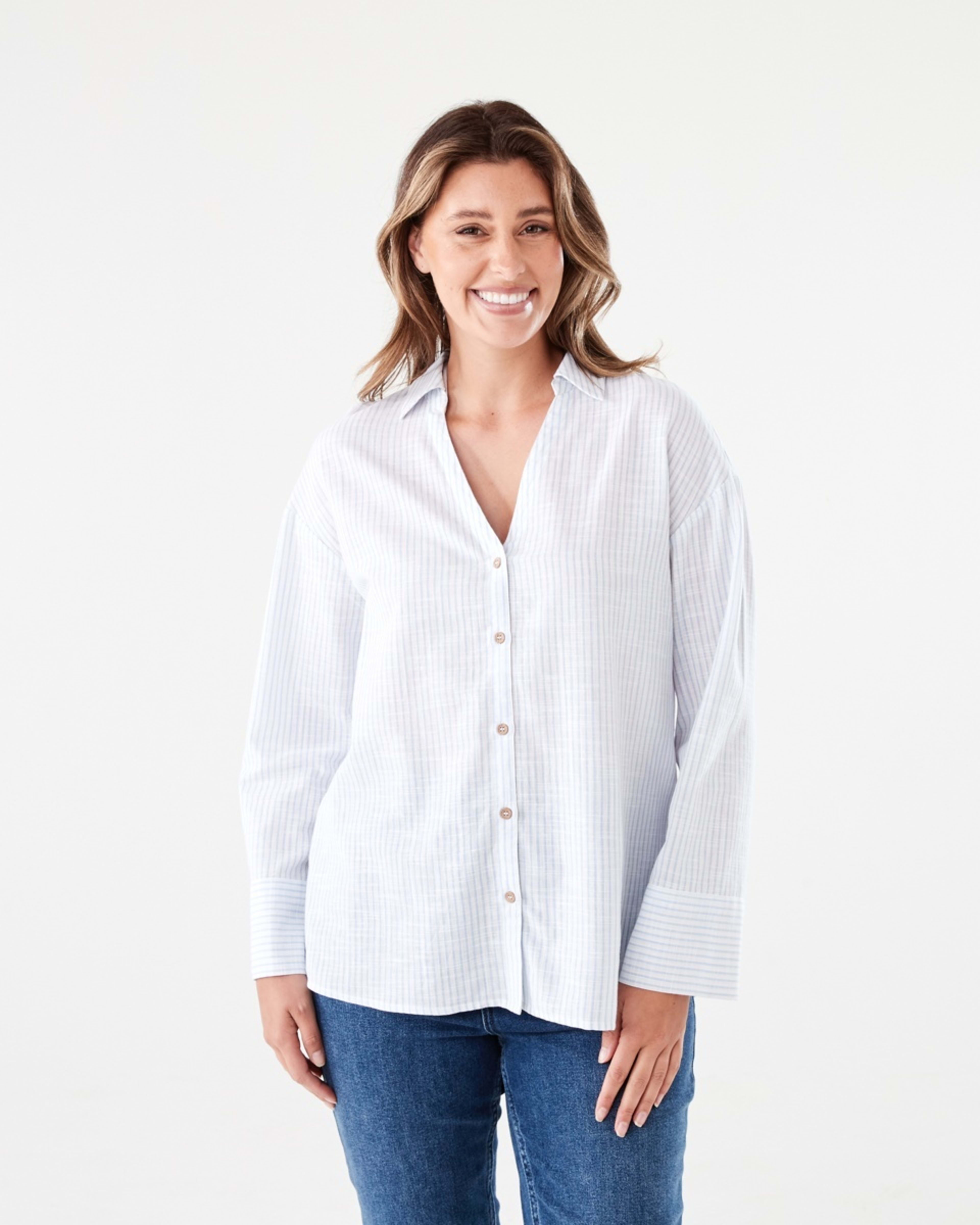 1 Long Sleeve Cotton Slub Stripe Shirt MONO STRIPE BLUE