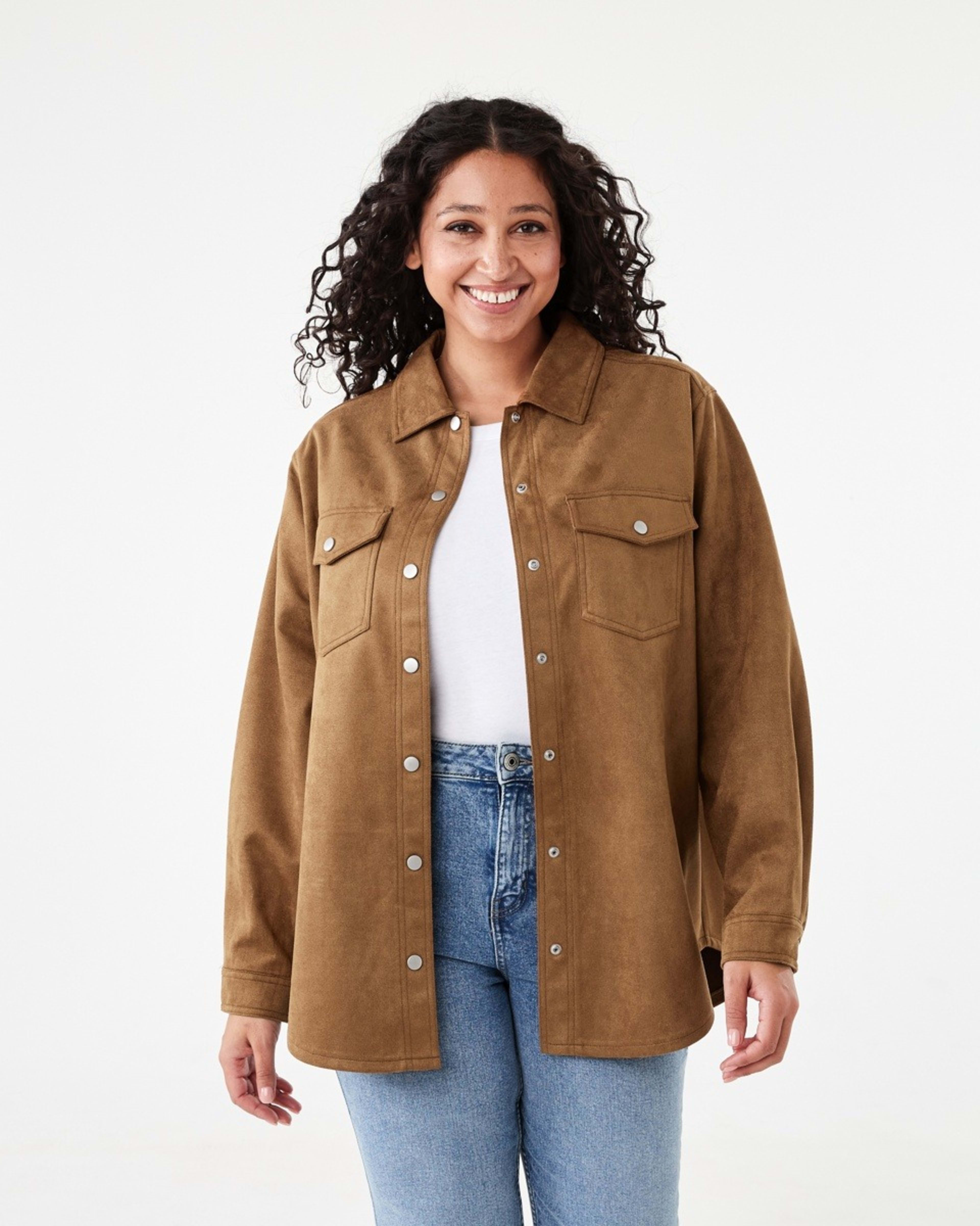 1 Long Sleeve Suedette Shirt Deep Camel