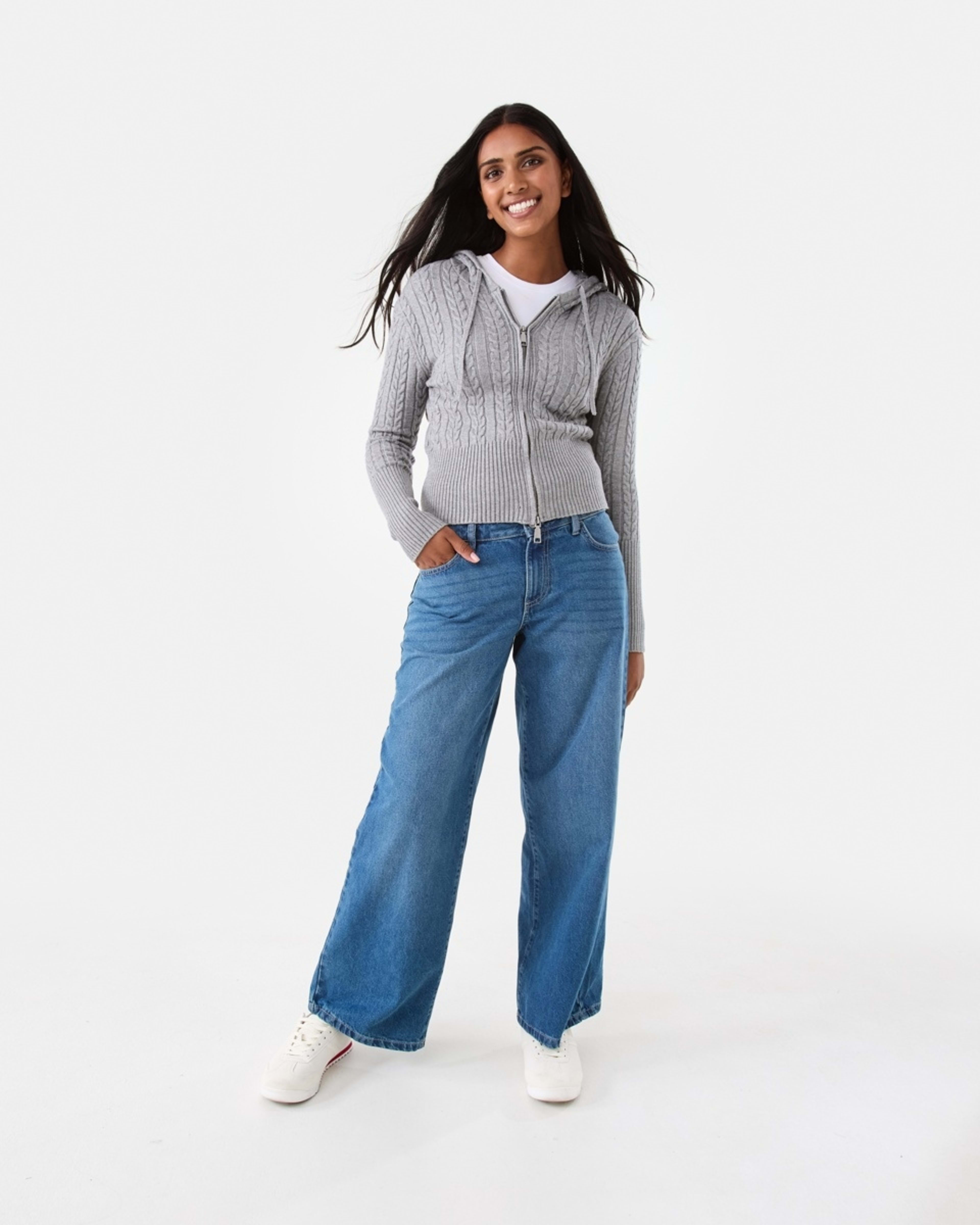 3 Zip Through Cable Cardigan Grey Marle, 3 of 8