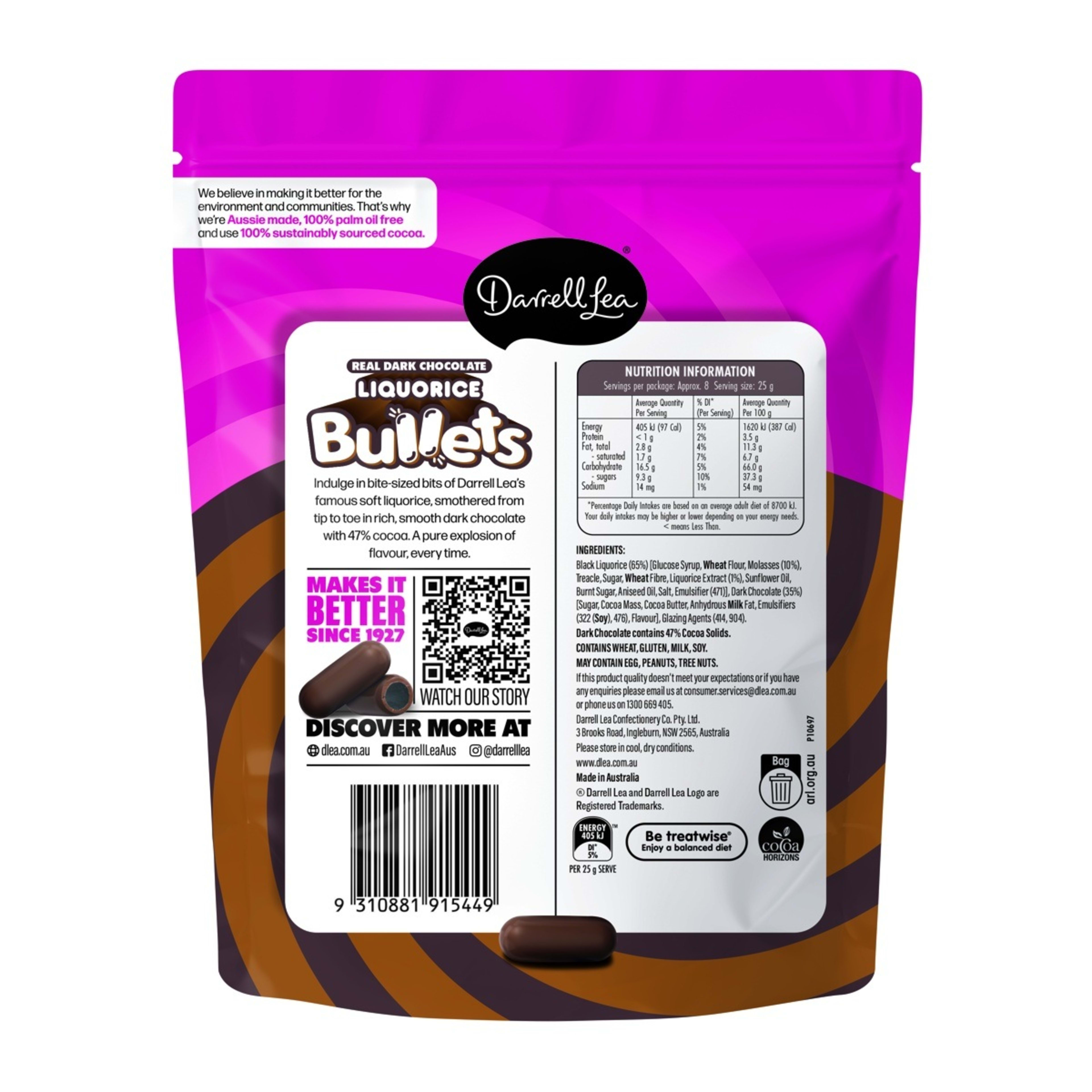 2 Darrell Lea Real Dark Chocolate Liquorice Bullets 204g, 2 of 2