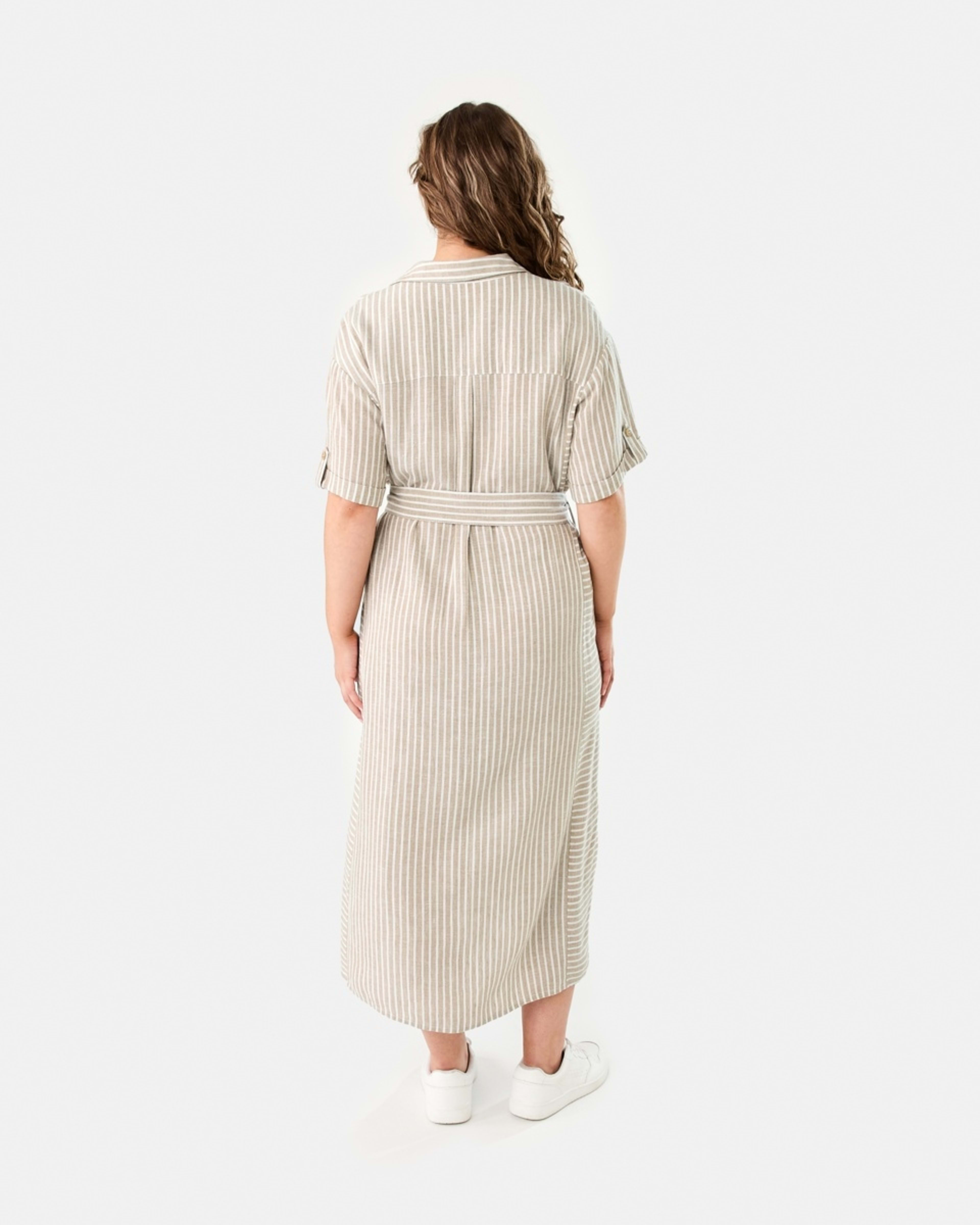 4 Short Sleeve Utility Shirt Midi Dress RESORT STRIPE DUNE BEIGE, 4 of 9