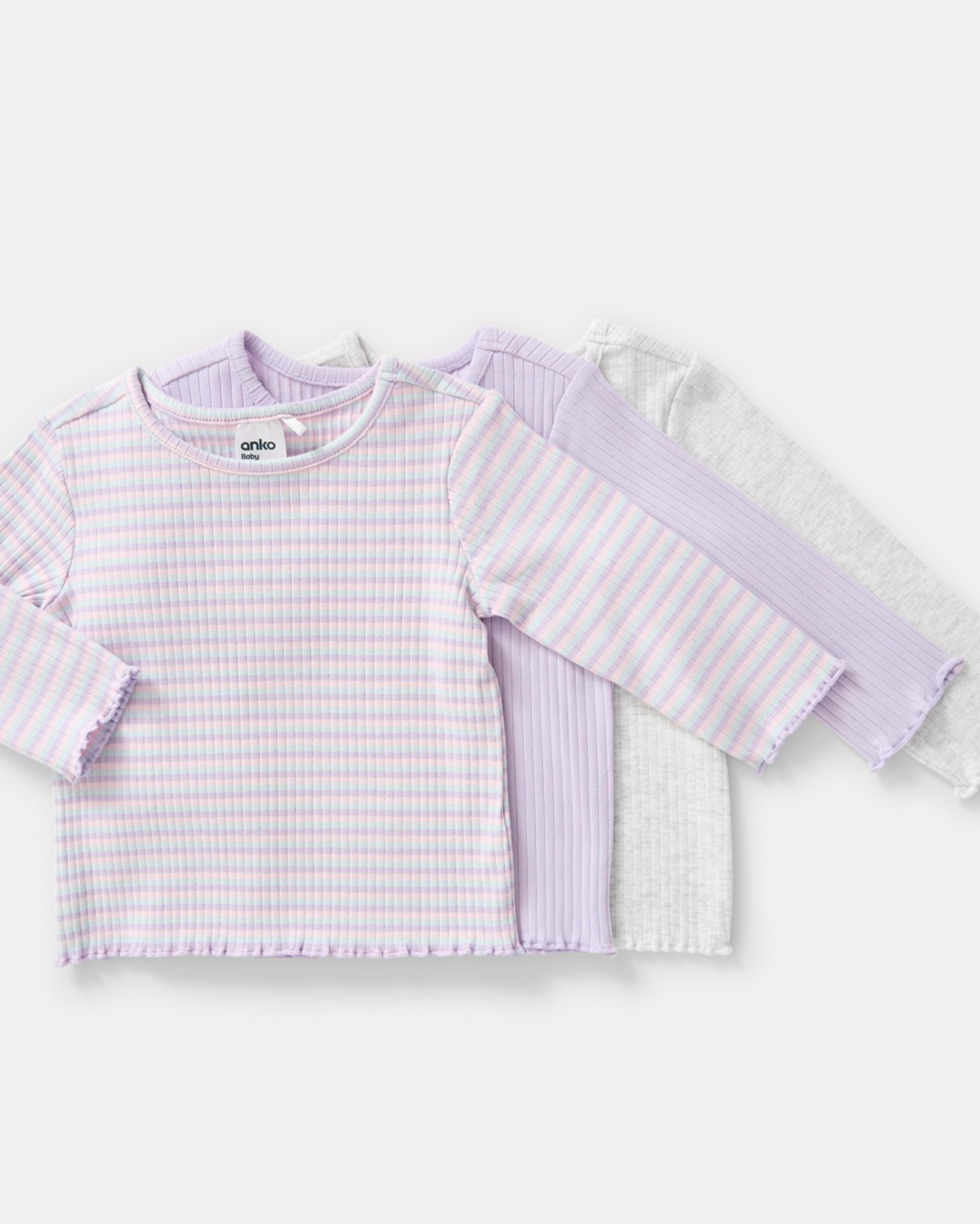 1 3 Pack Long Sleeve Rib T-shirts Purple Stripe Multi Pack