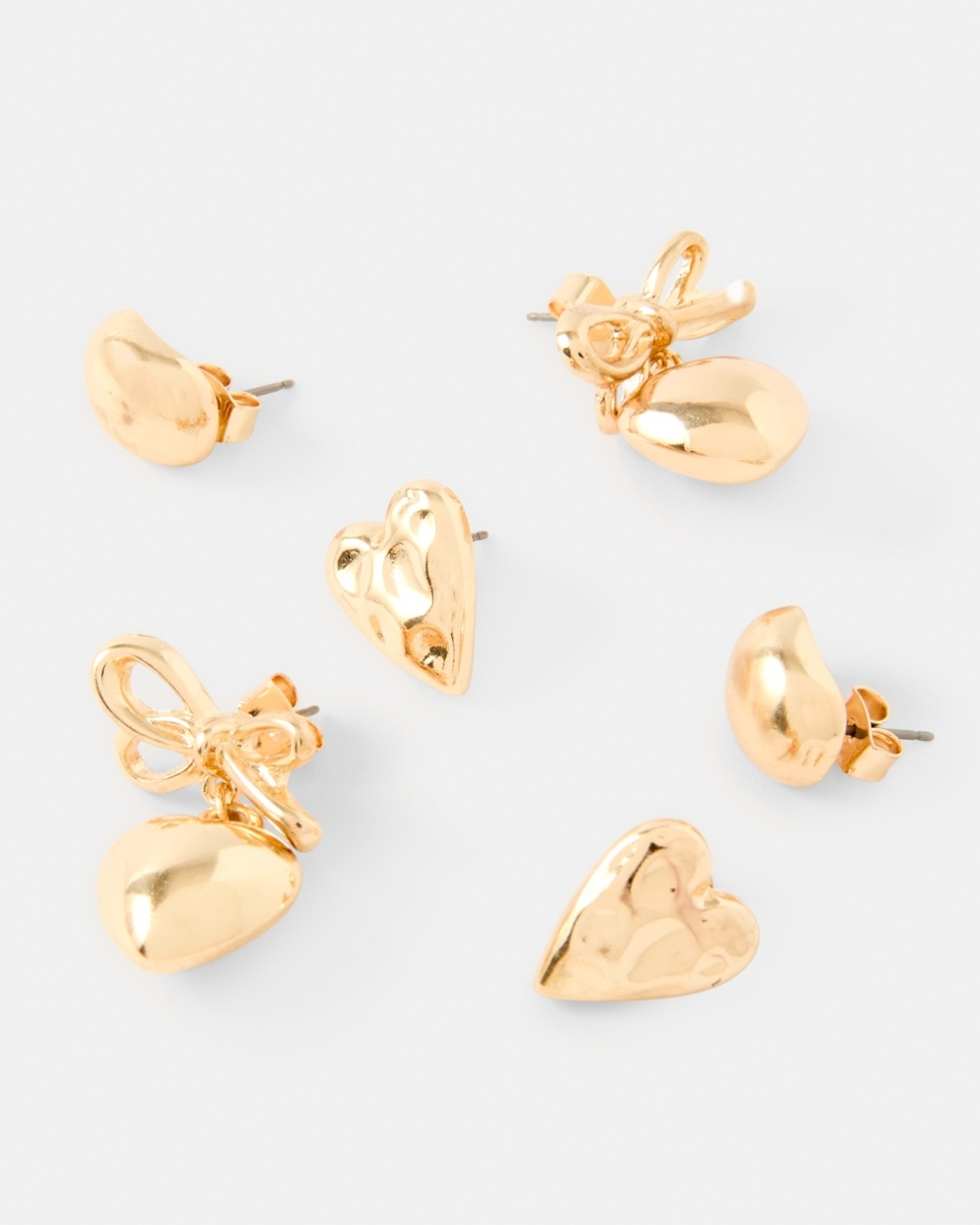 3 3 Pack Heart Bow Stud Earrings - Gold Tone Gold, 3 of 5