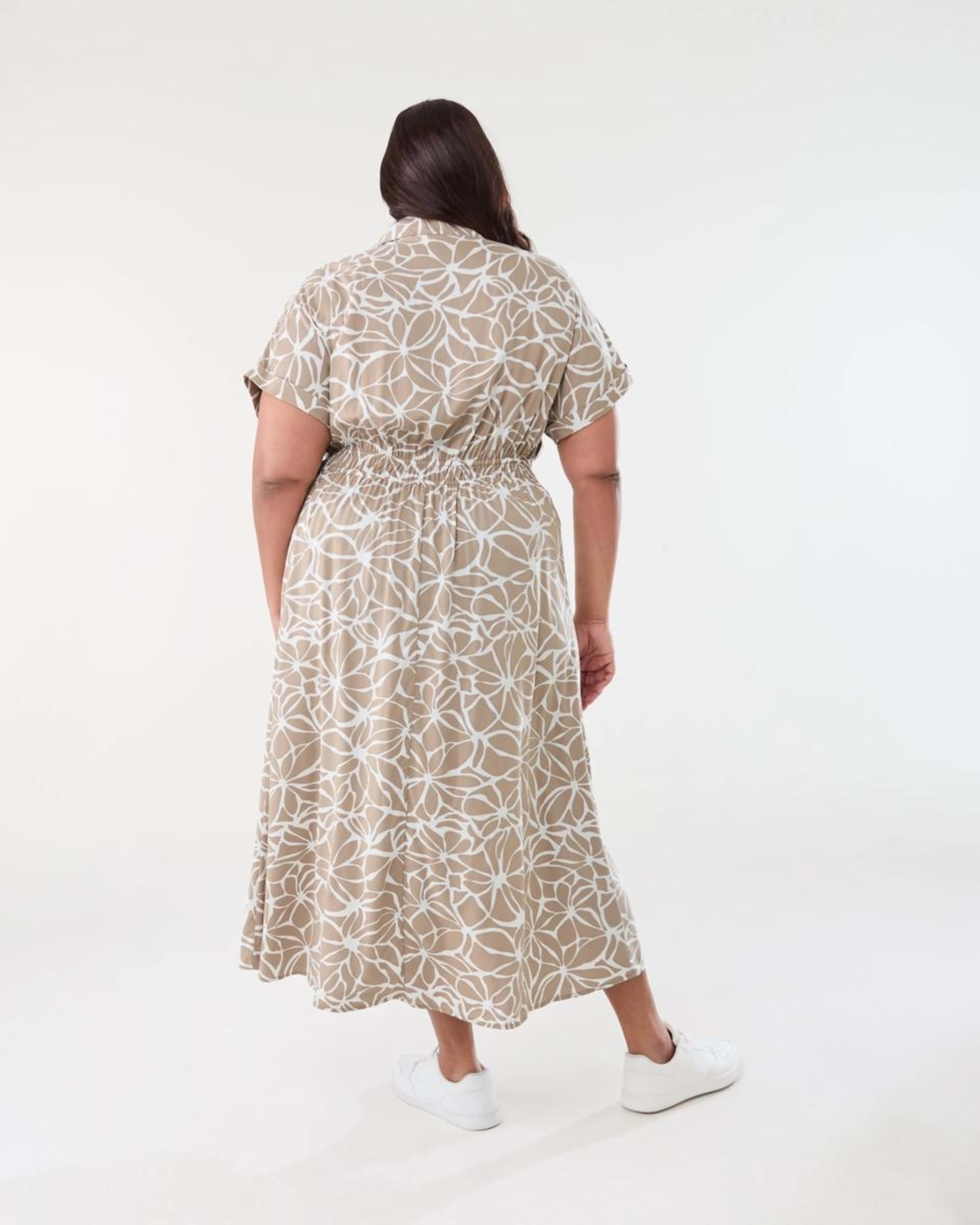 3 Curve Short Sleeve Shirt Midi Dress BROKEN FLORAL DUNE BEIGE, 3 of 6