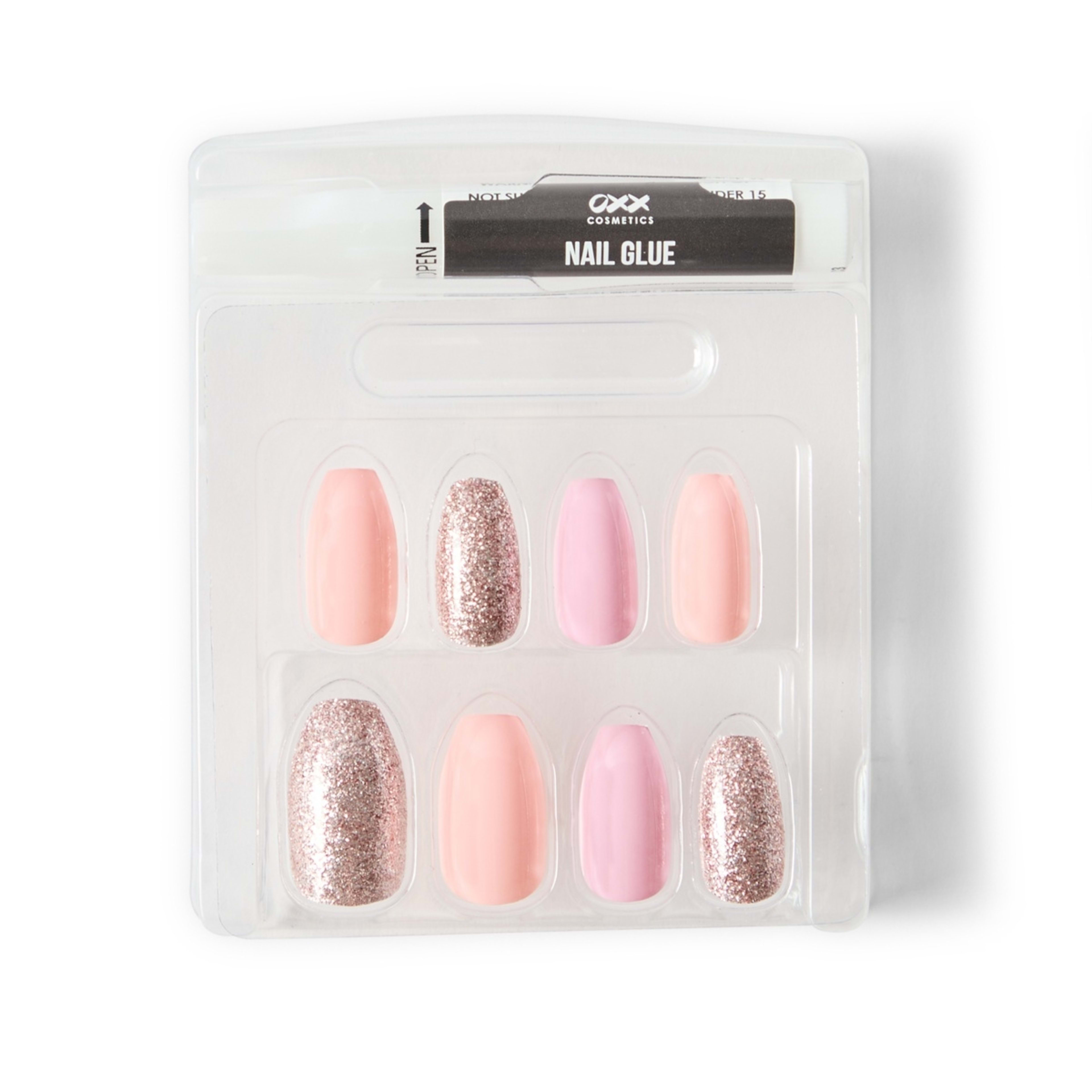 4 OXX Cosmetics 24 Pack Artificial Nails with Adhesive - Coffin Shape, Sunrise Glitter, 4 of 4