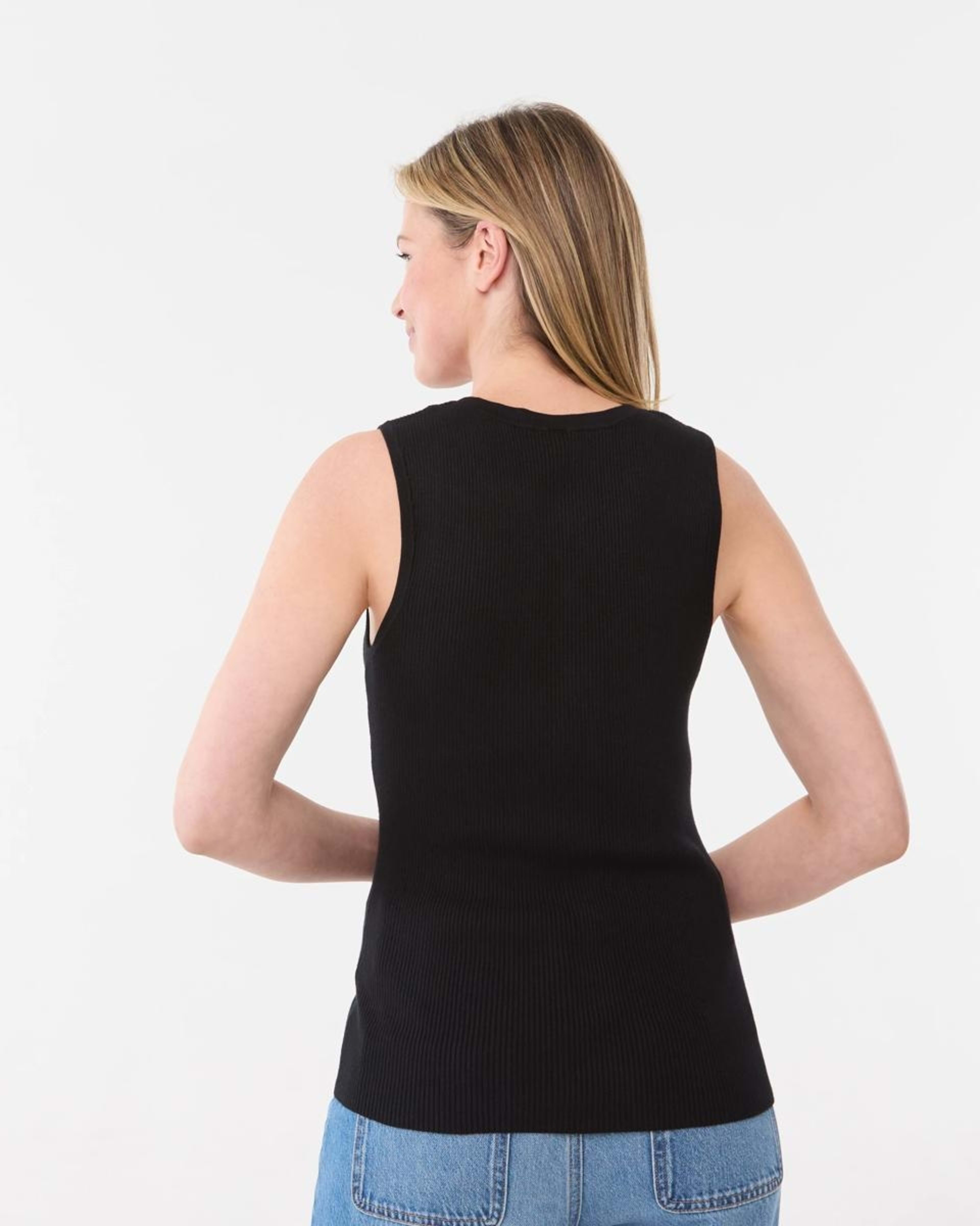 3 Sleeveless Rib Button Tank BLACK, 3 of 5