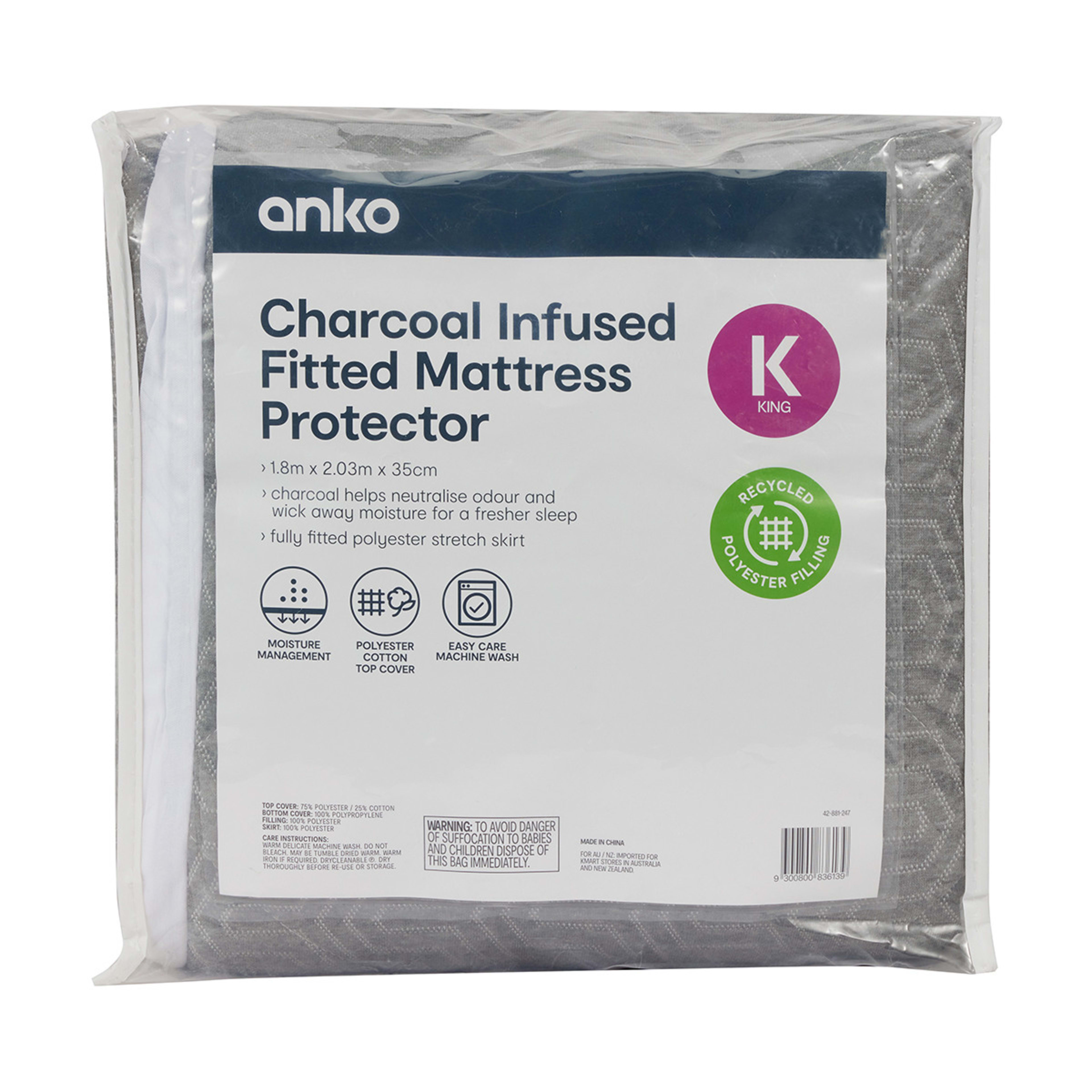 Charcoal Infused Fitted Mattress Protector King Bed Kmart