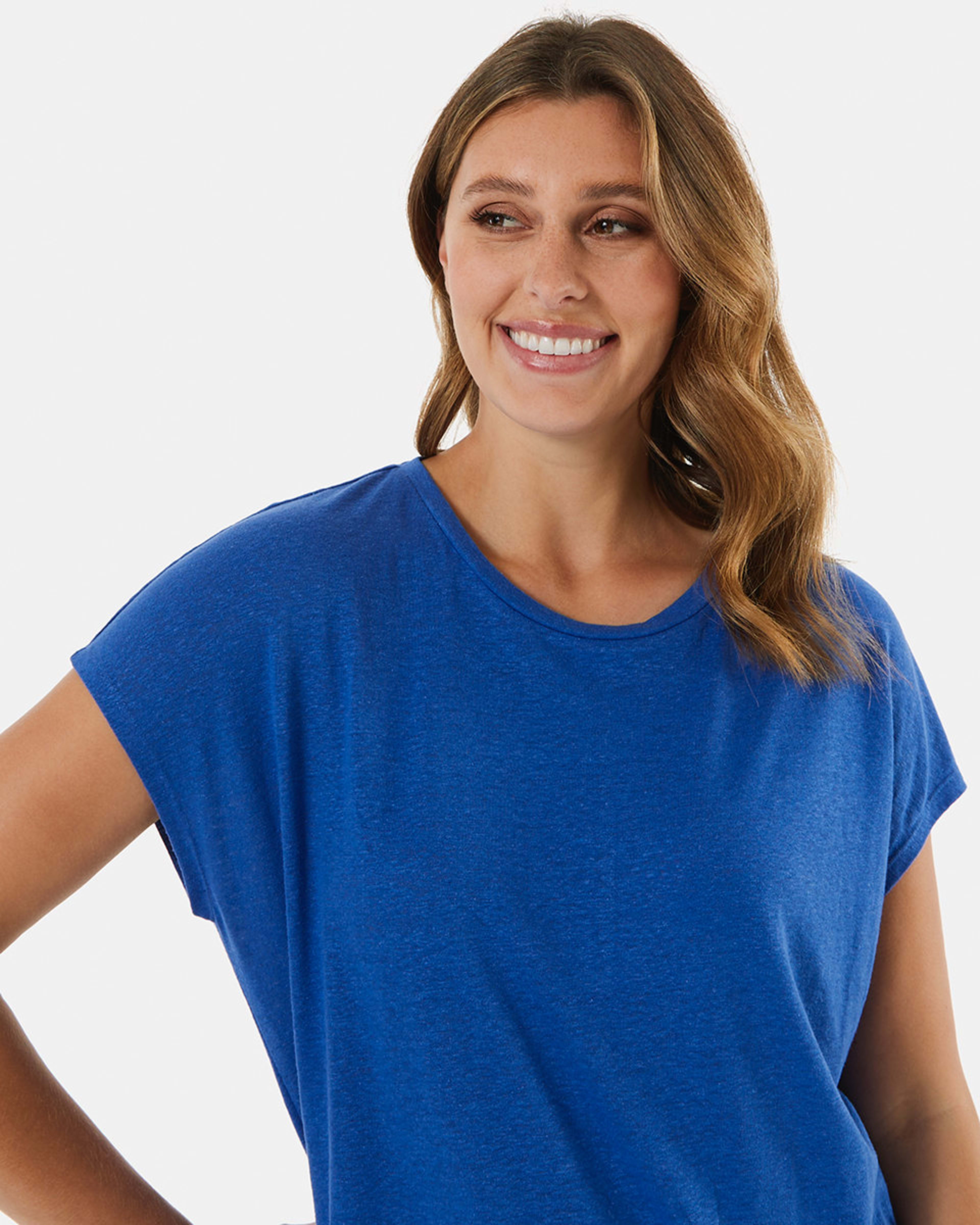 Linen Blend Extended Sleeve Tee Kmart
