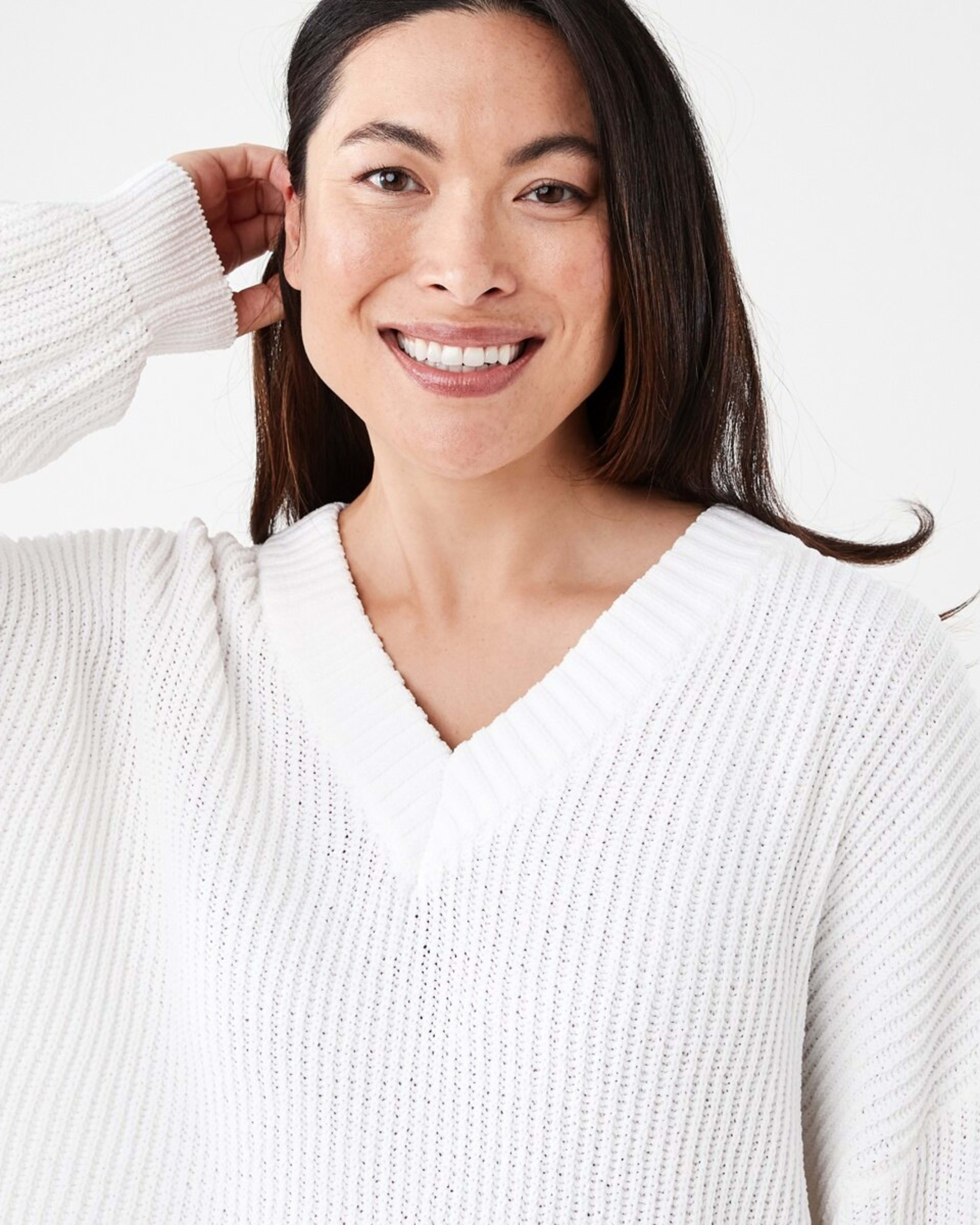 4 Chenille V-Neck Jumper WHITE, 4 of 5