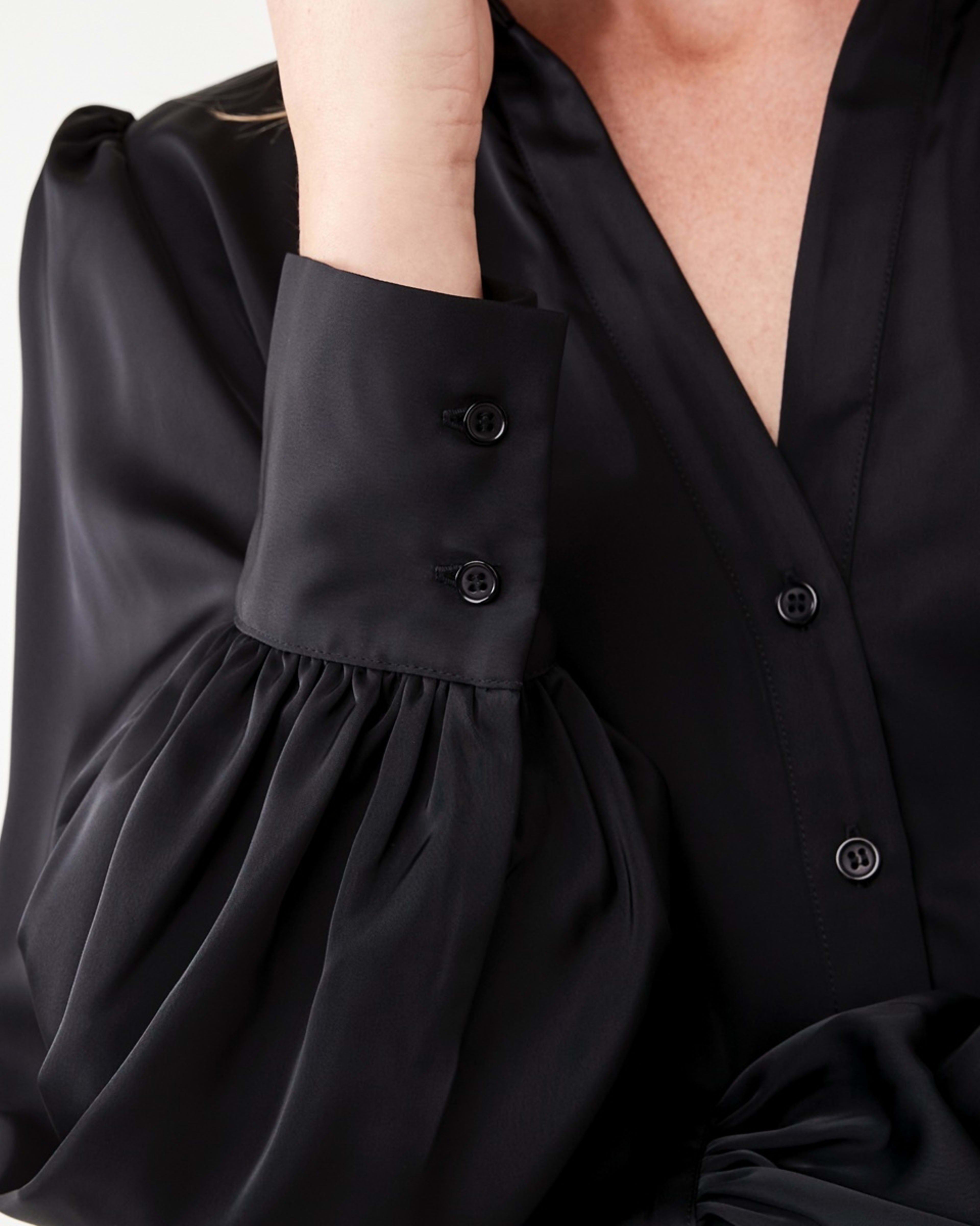 6 Long Sleeve Satin Shirt Black, 6 of 6