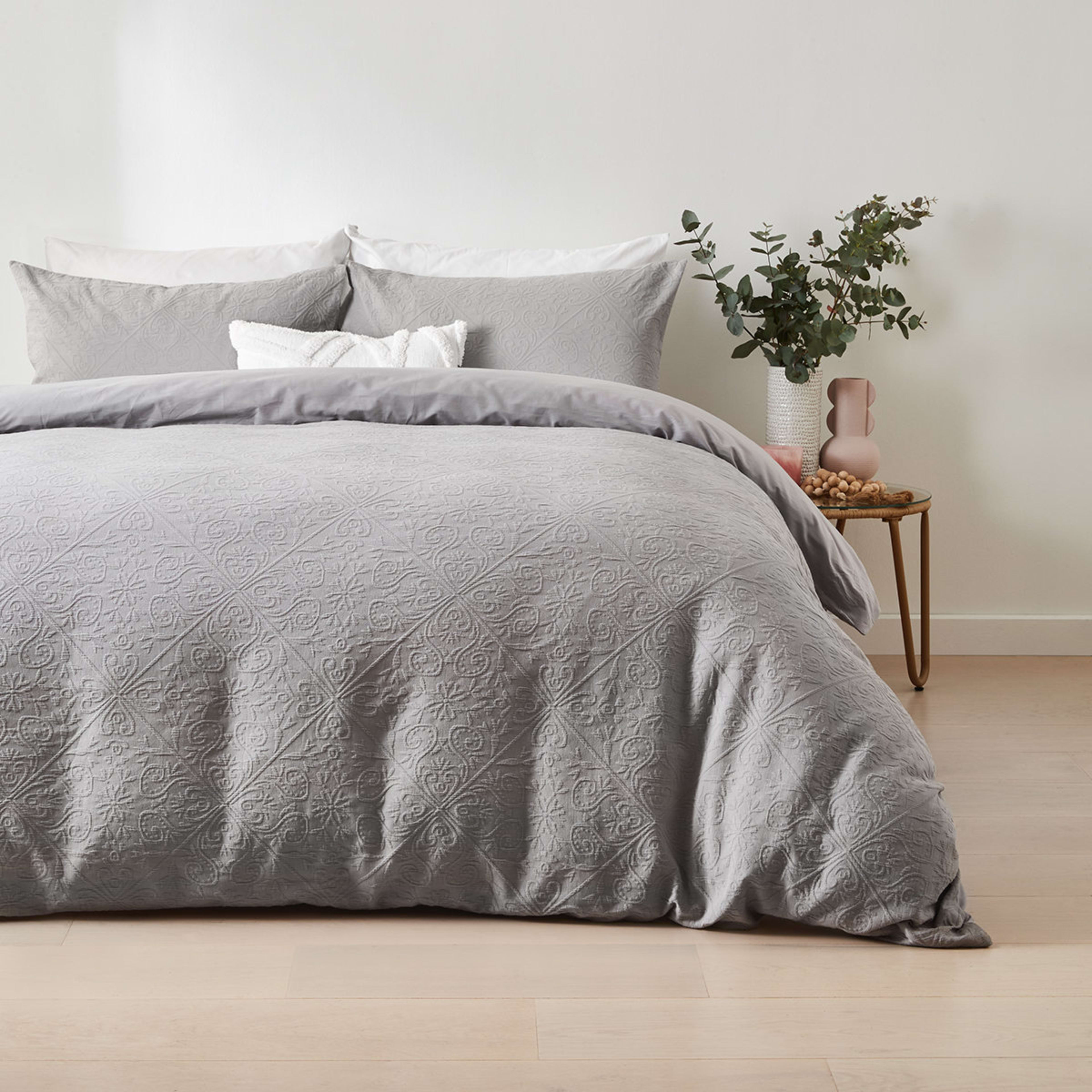 1 Giselle Cotton Quilt Cover Set - Double Bed, Grey, 1 of 5