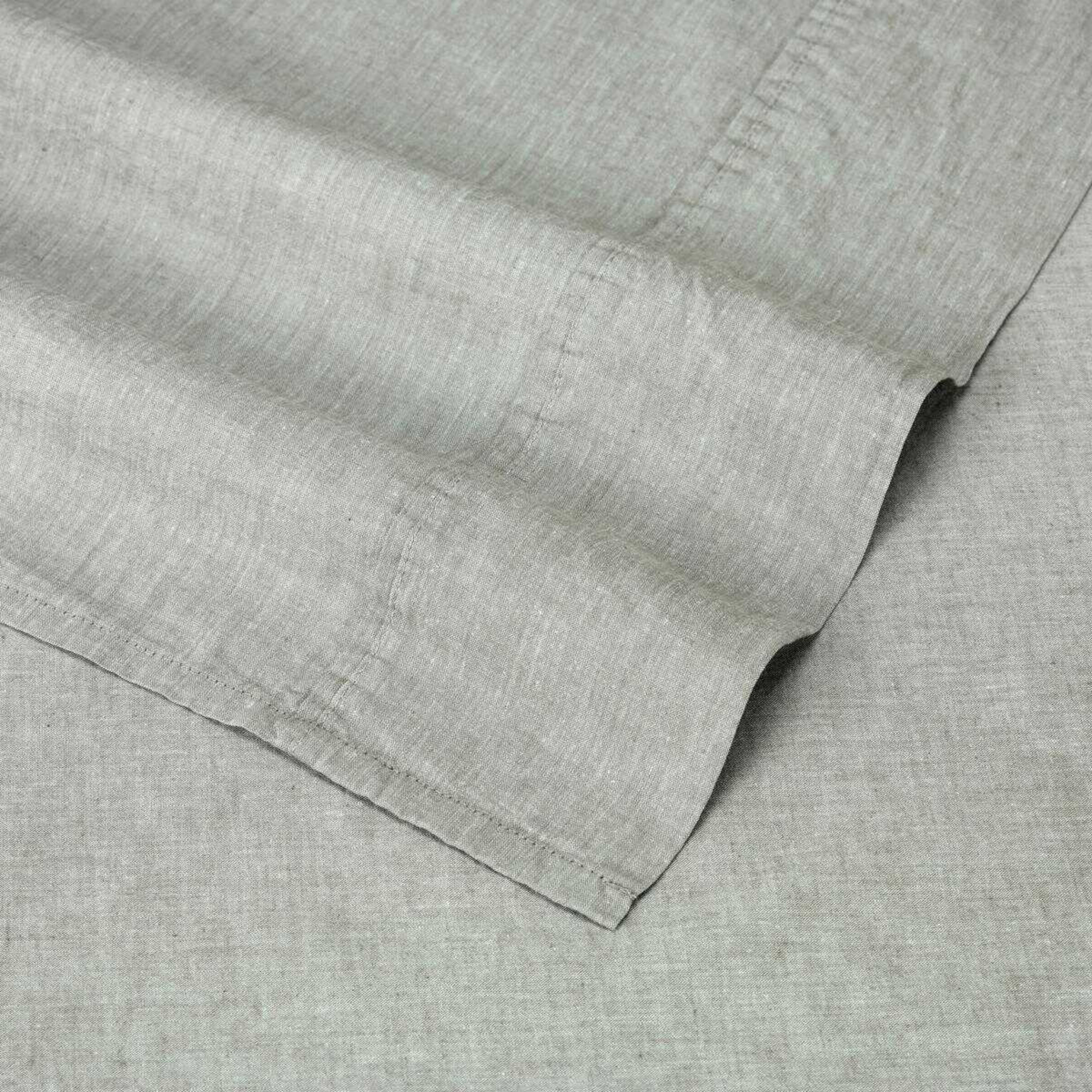 4 Stonewashed Chambray Cotton Sheet Set - Double Bed, Sage, 4 of 7