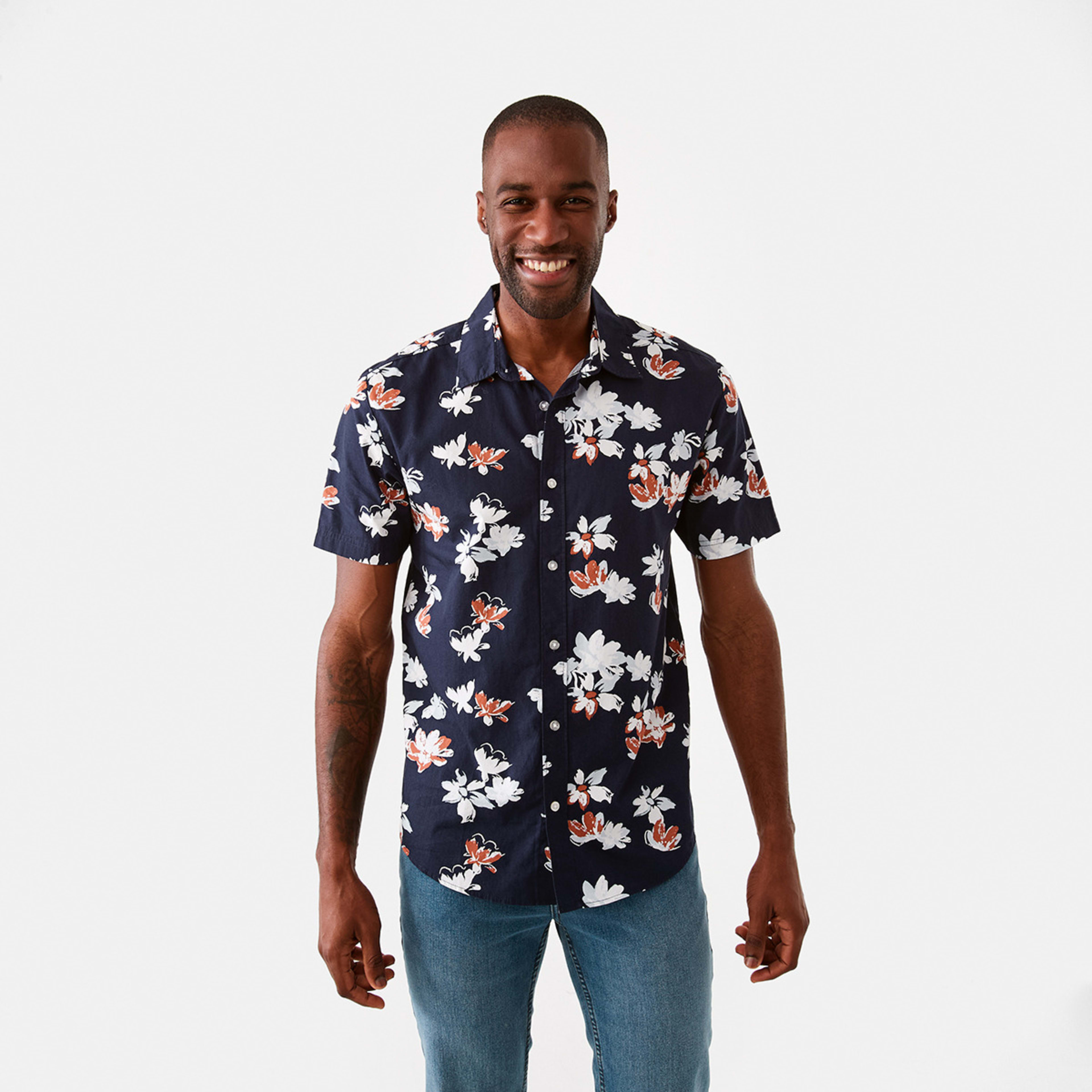 1 Short Sleeve Poplin Print Shirt Nvy Floral, 1 of 6