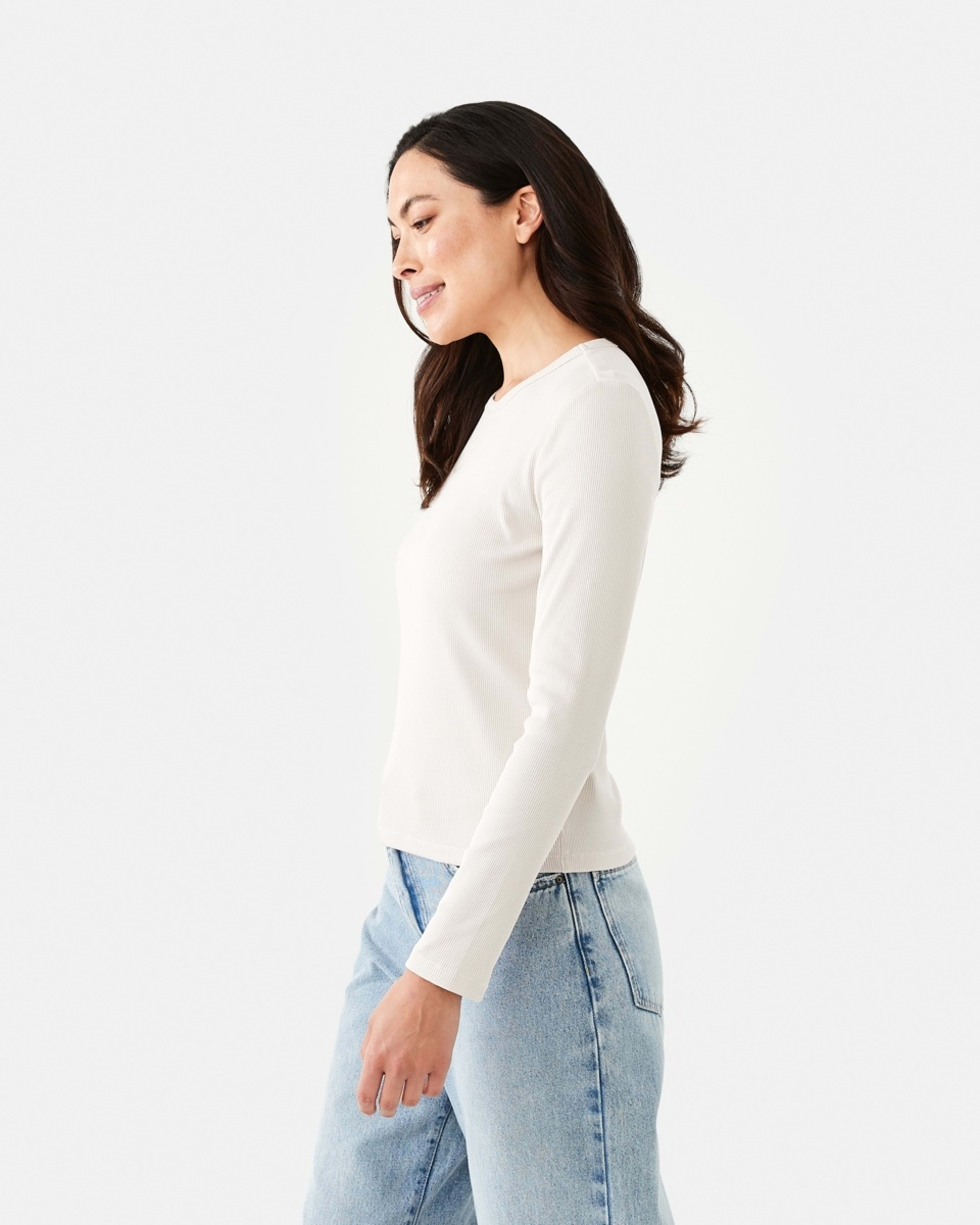 3 Long Sleeve Rib Crew T-shirt Nat Beige, 3 of 6