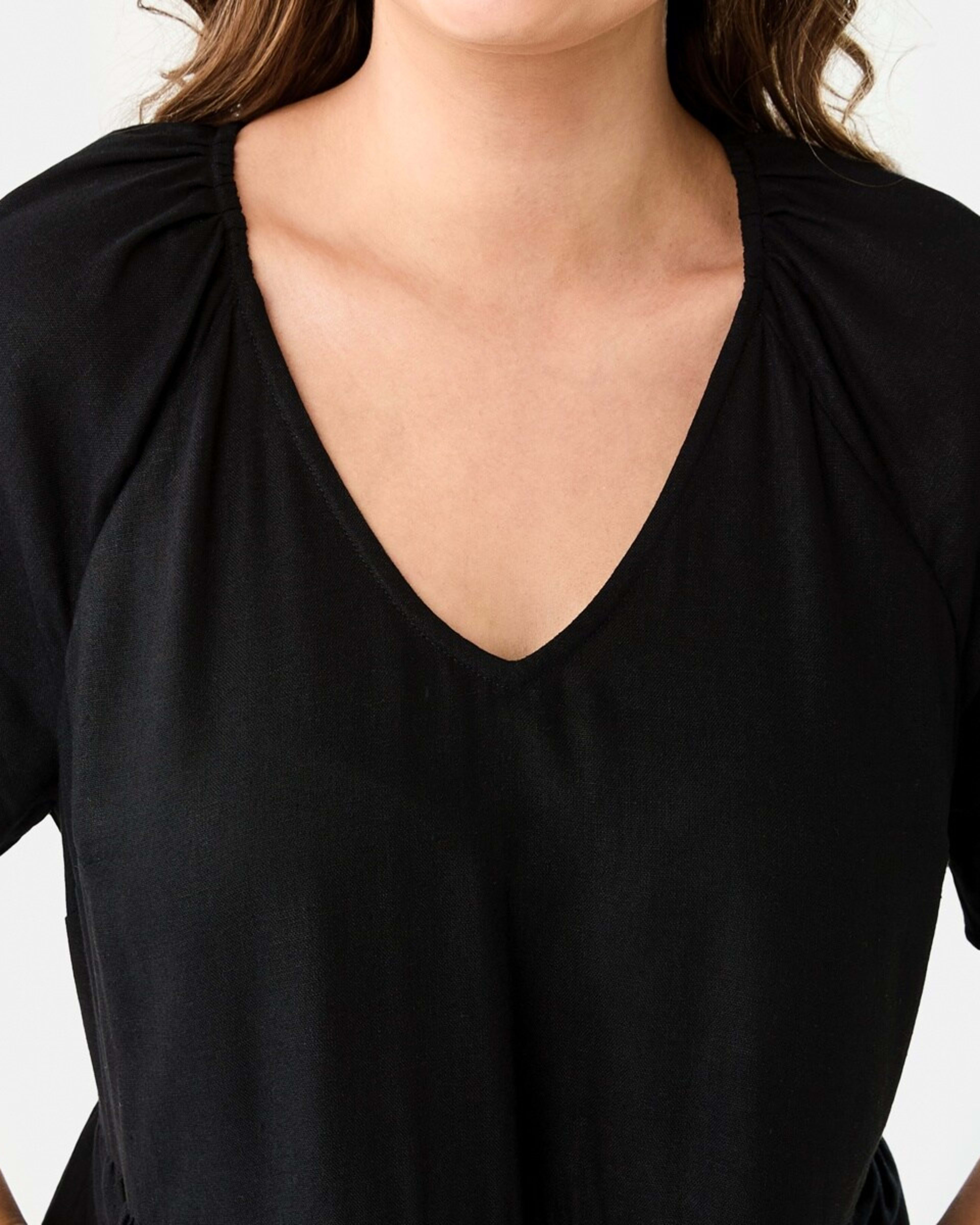 6 Short Sleeve Linen Blend Tiered Mini Dress BLACK, 6 of 9