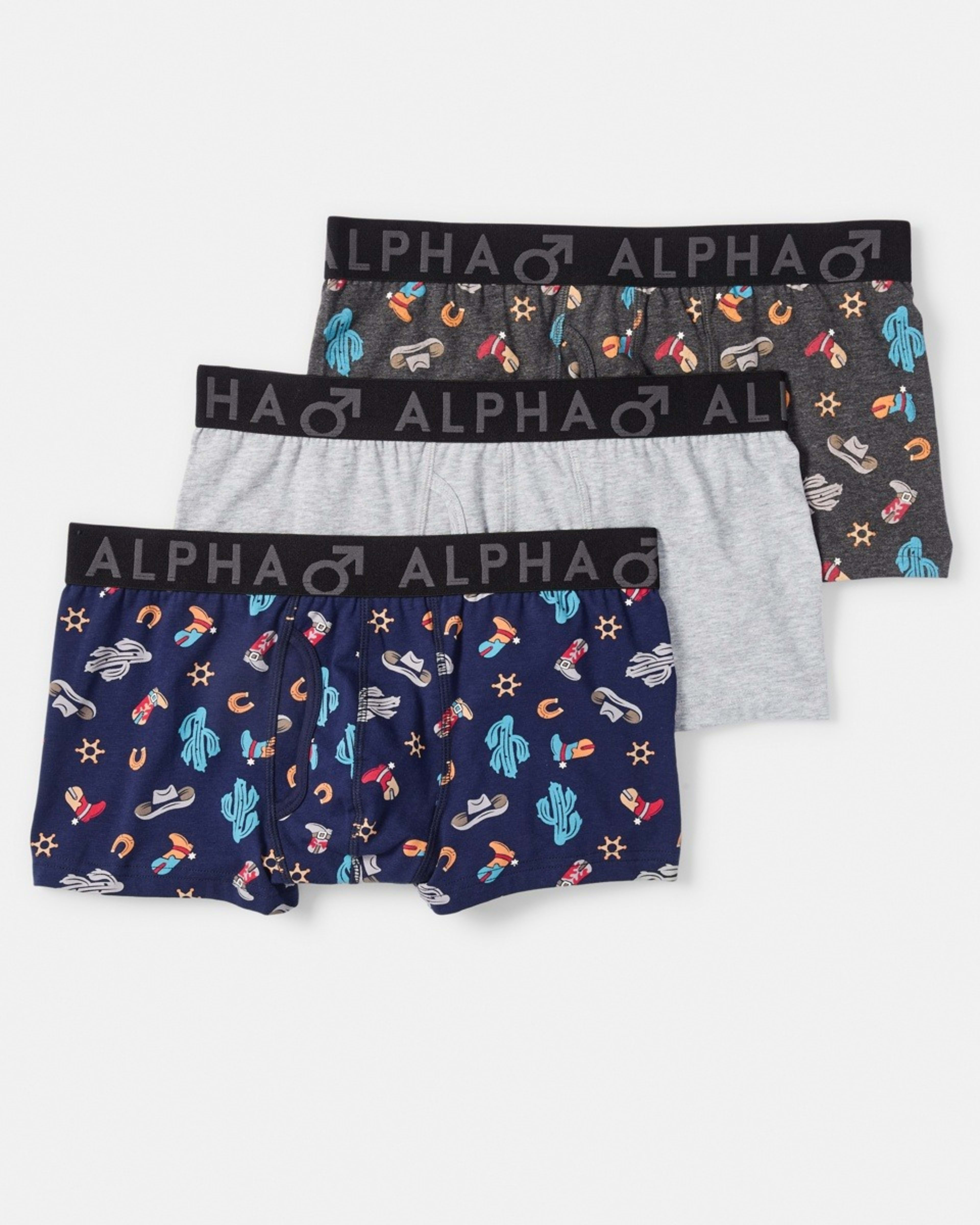1 3 Pack Fly Front Print Trunks Yee Haw, 1 of 8