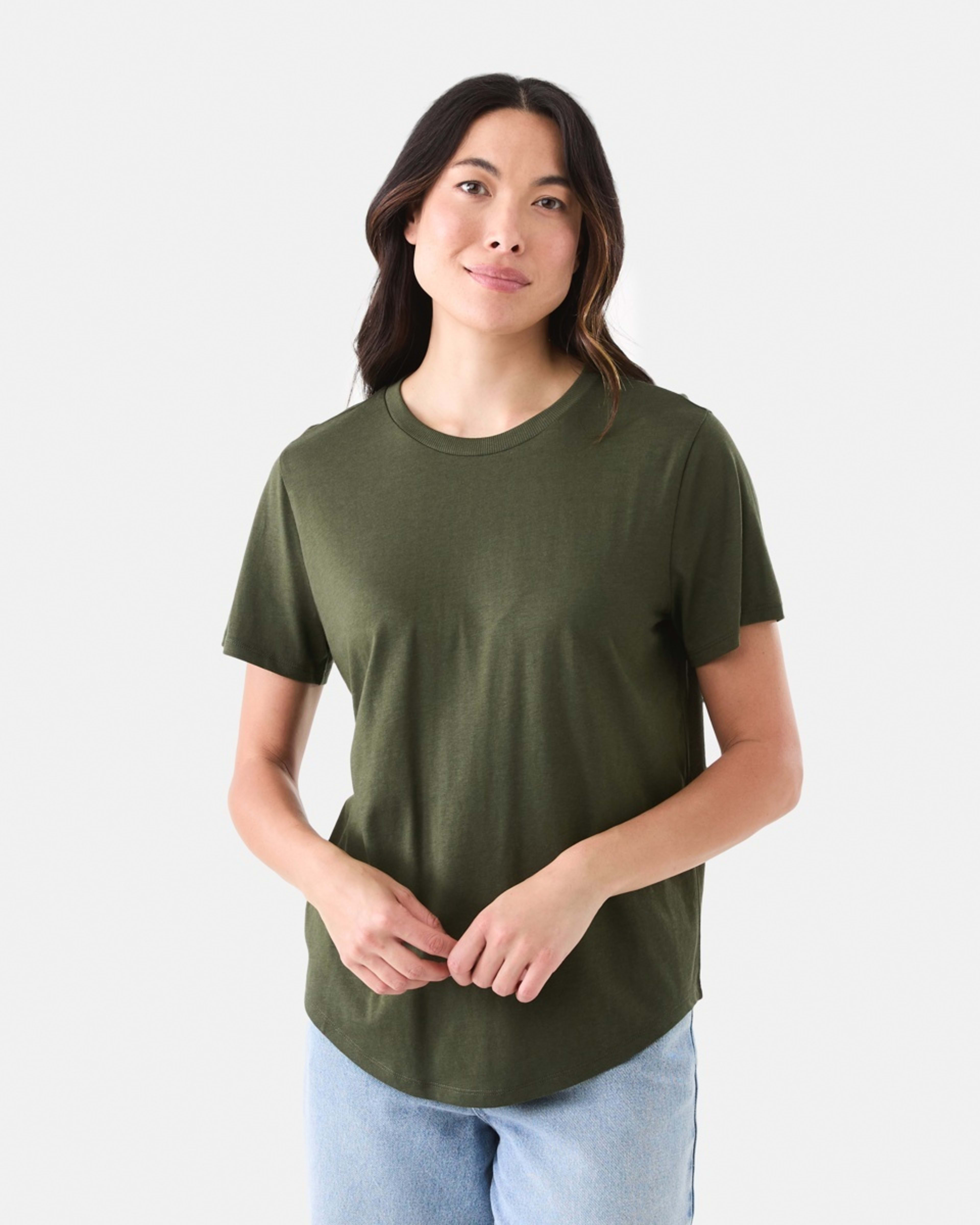 1 Short Sleeve Cotton Modal T-shirt OLIVE OIL GREEN, 1 of 6