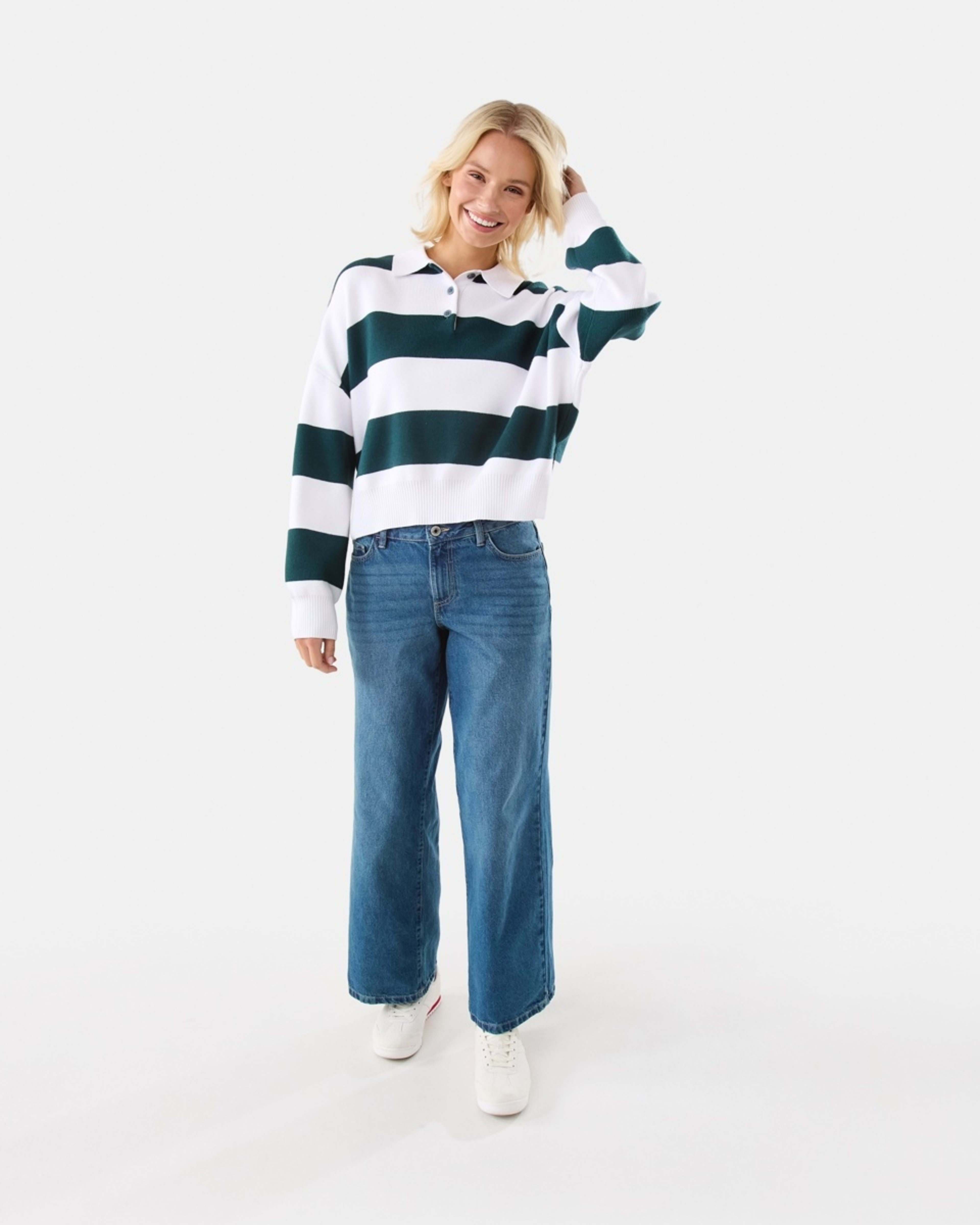 2 Polo Stripe Jumper Green Strp, 2 of 7