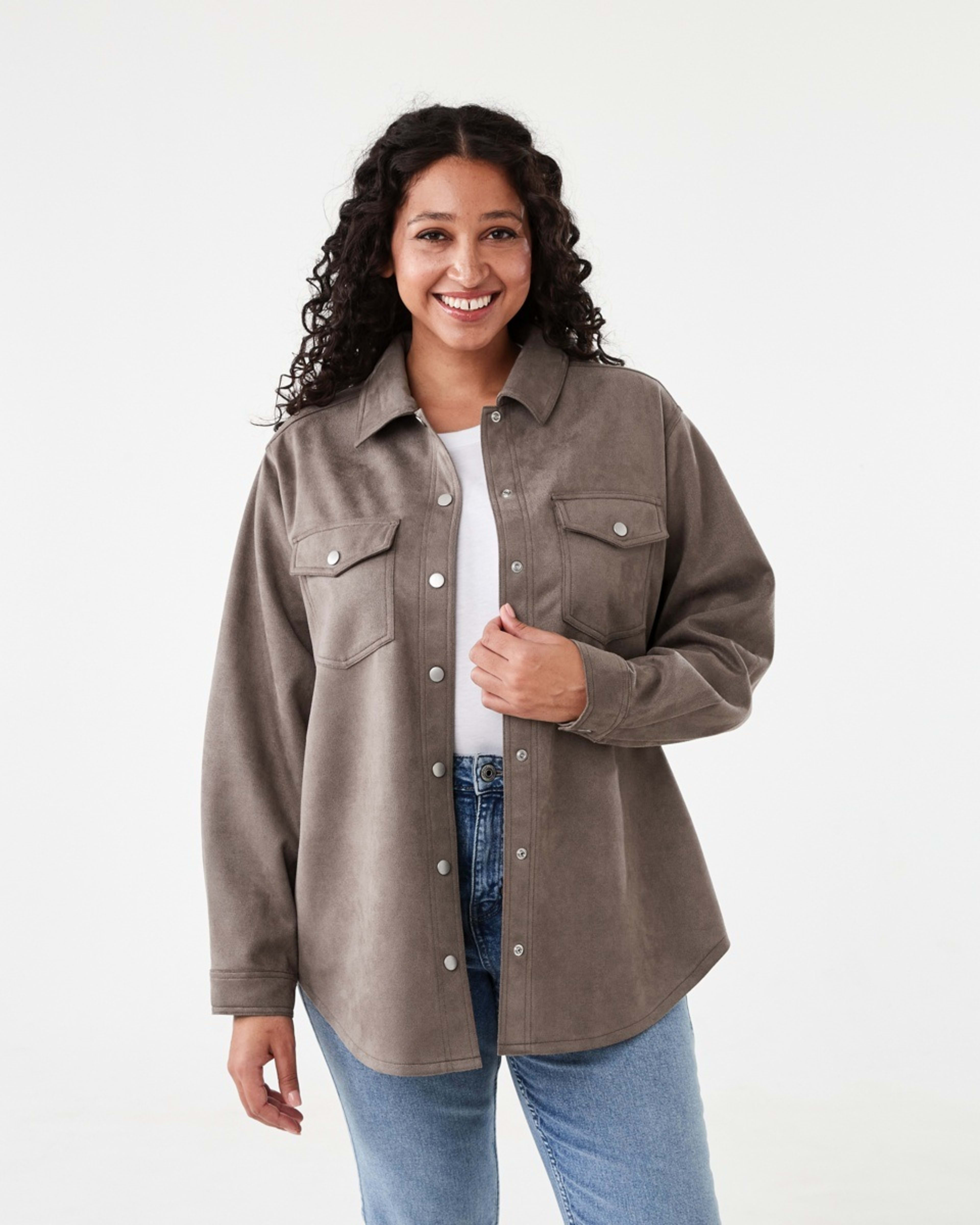 1 Long Sleeve Suedette Shirt Taupe Brn