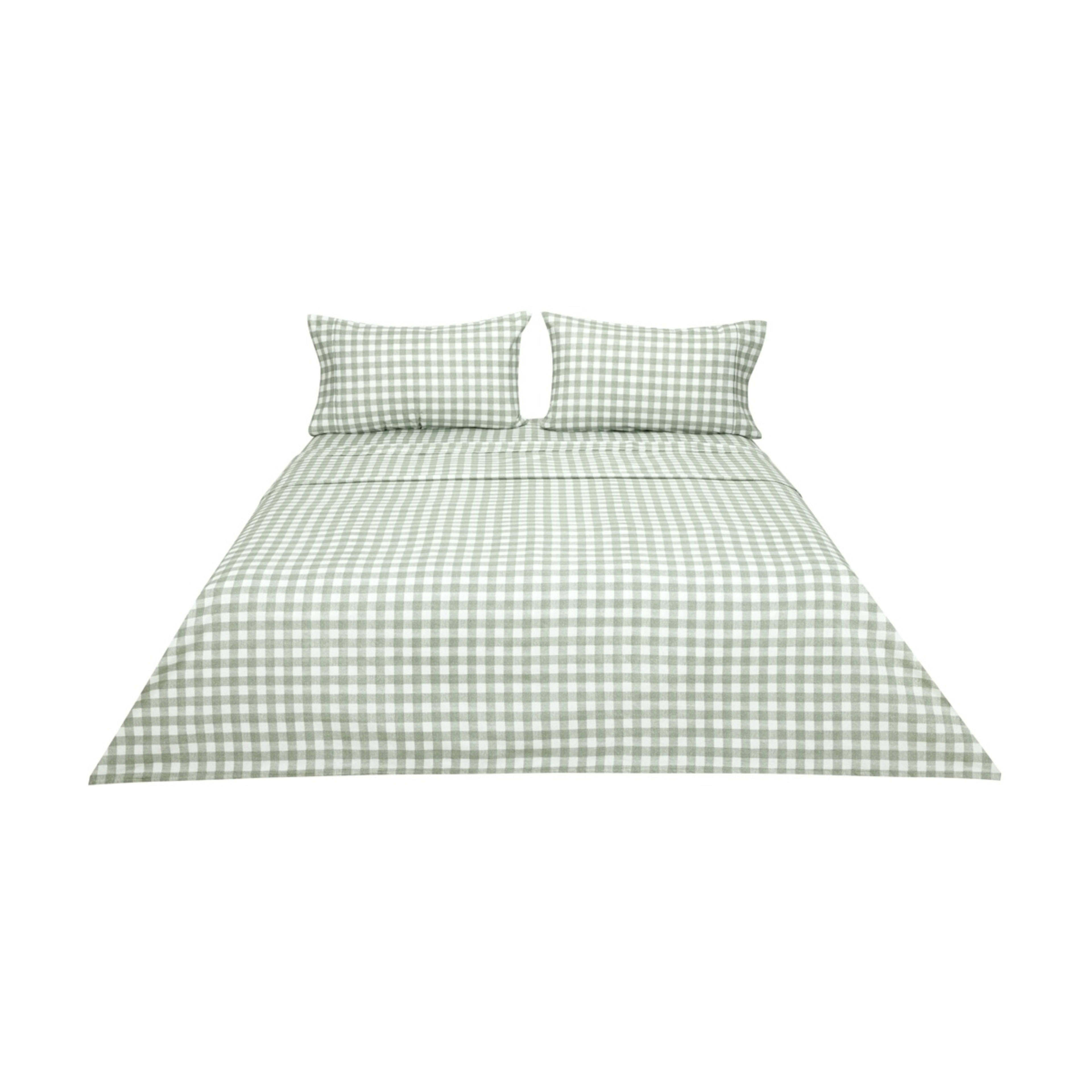 6 Gingham Flannelette Cotton Sheet Set - Queen Bed, Green, 6 of 8