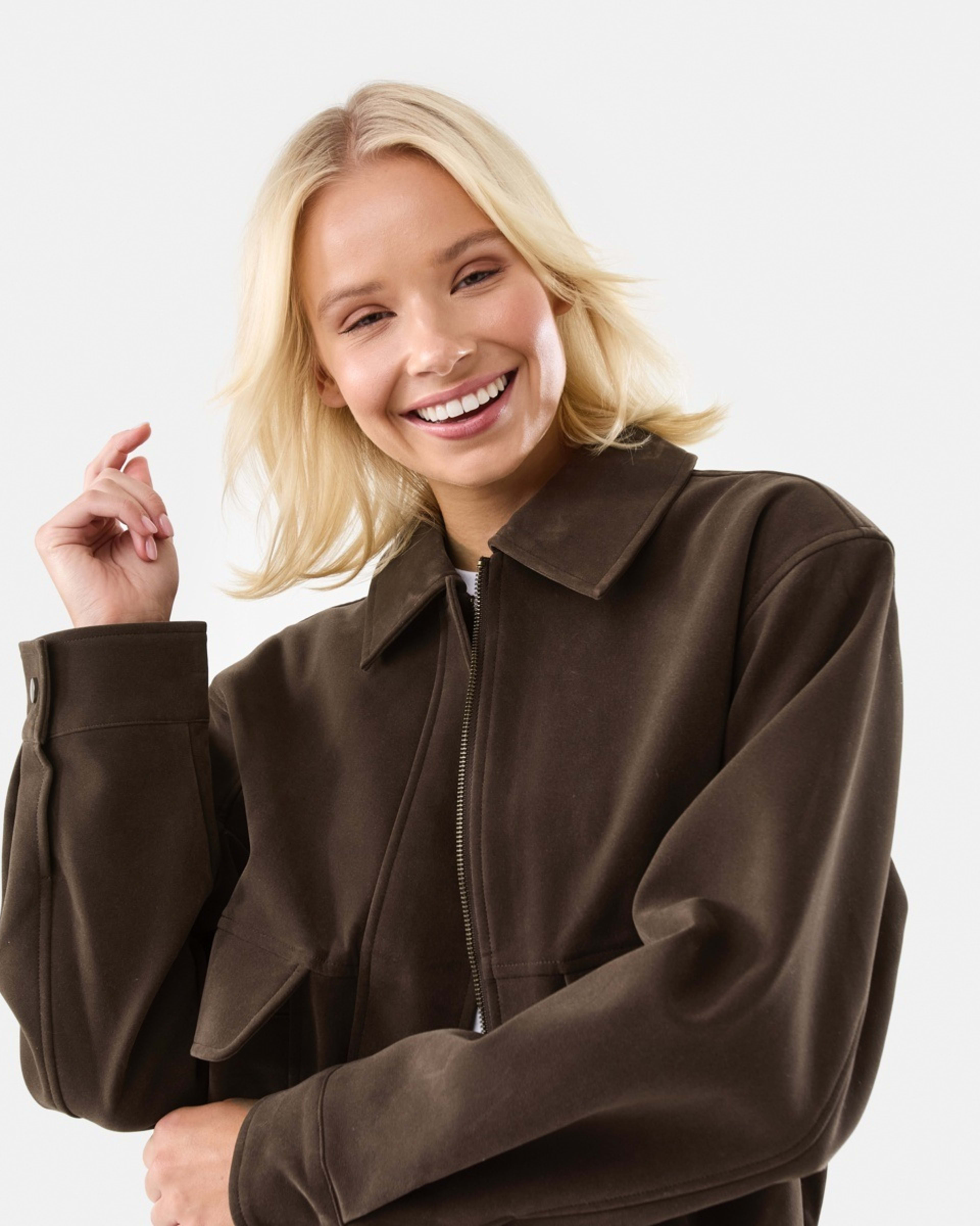 6 Suedette Oversized Bomber Jacket Melt Brown, 6 of 8