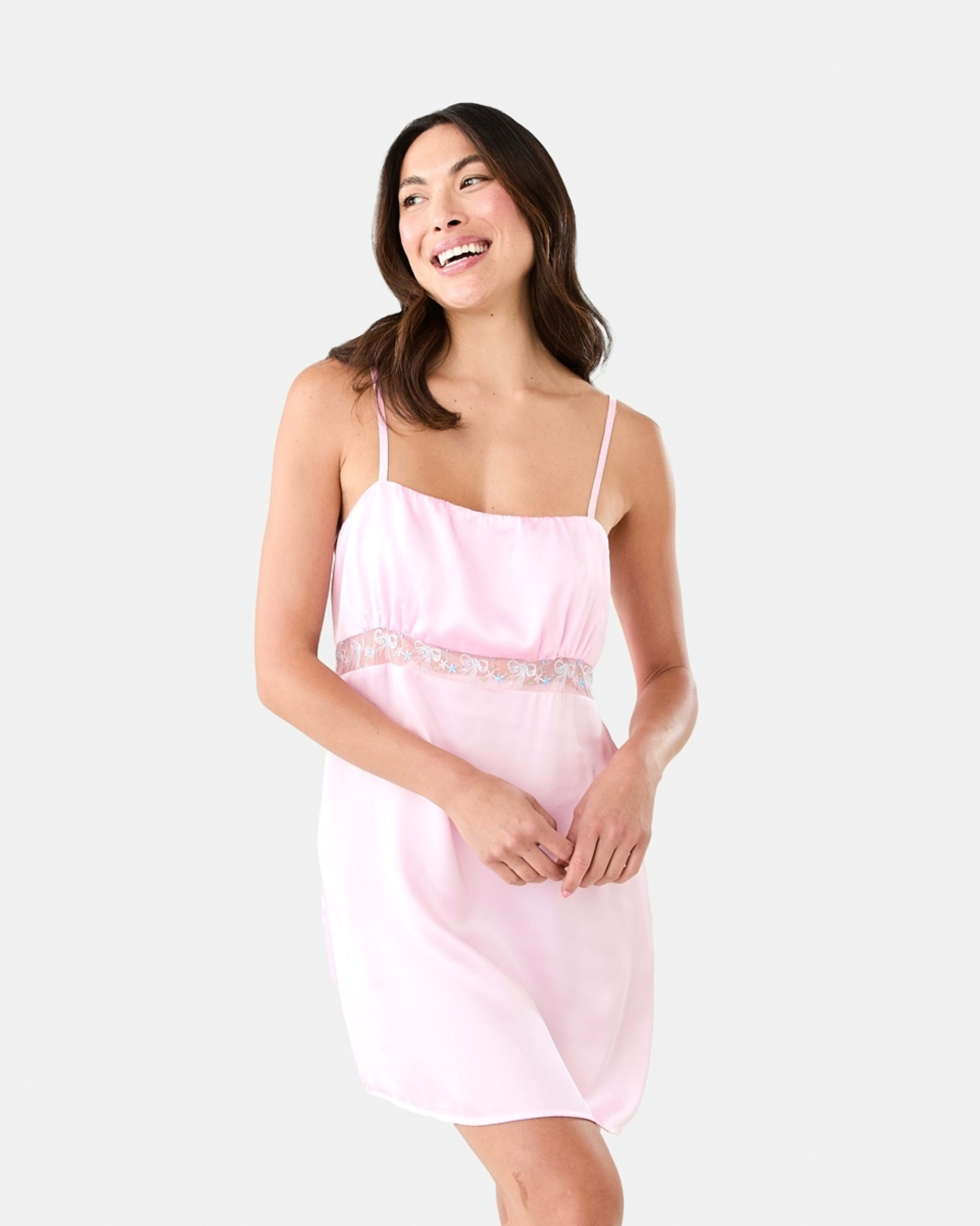 1 Satin Lace Chemise Nightie Bllet Pink