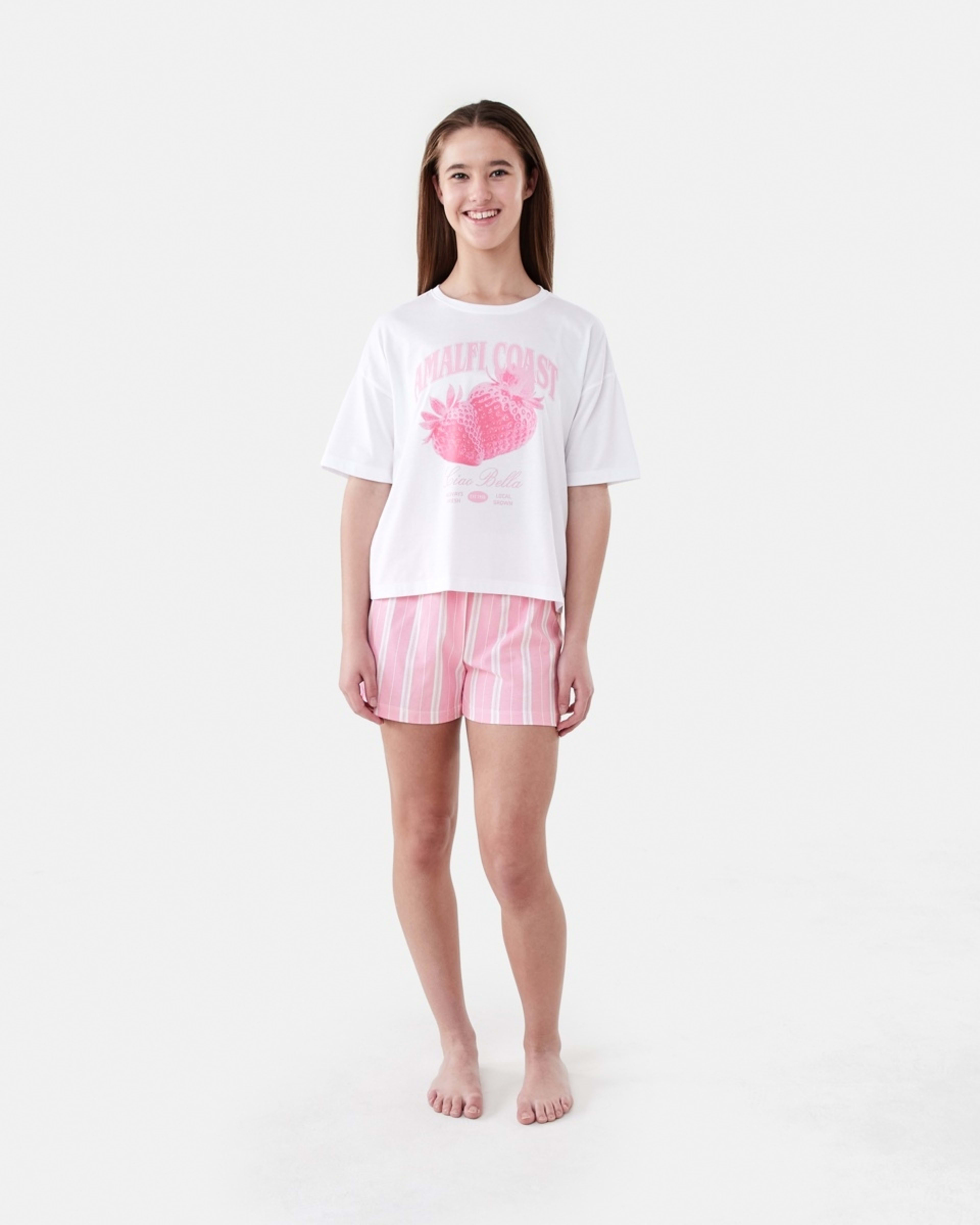 6 Short Sleeve Top Jersey Pyjama Set WHITE AMALFI COAST, 6 of 7