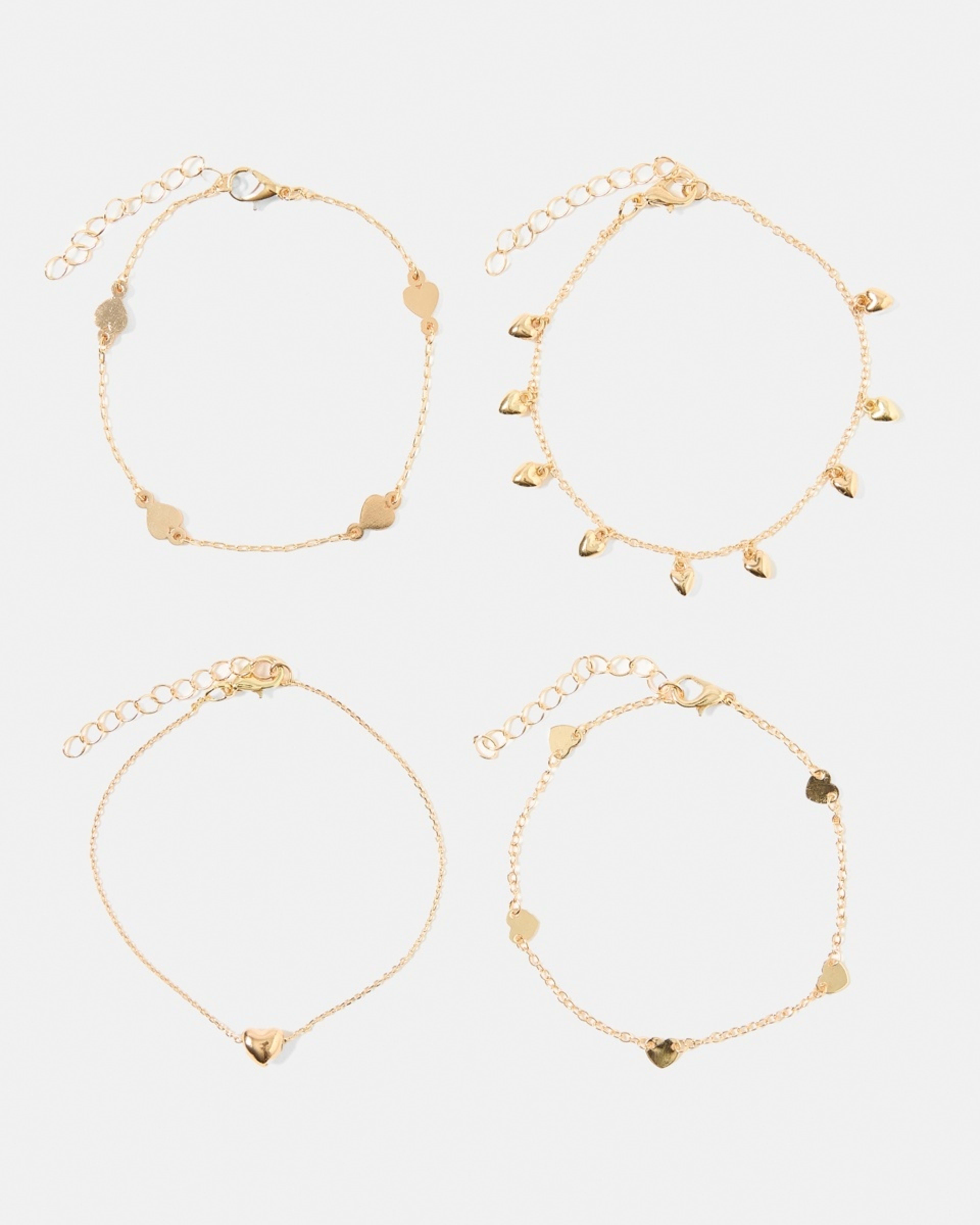 1 4 Pack Heart Charm Bracelets - Gold Tone Gold