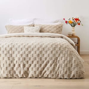 Micro Check Quilt Cover Set - Queen Bed, White