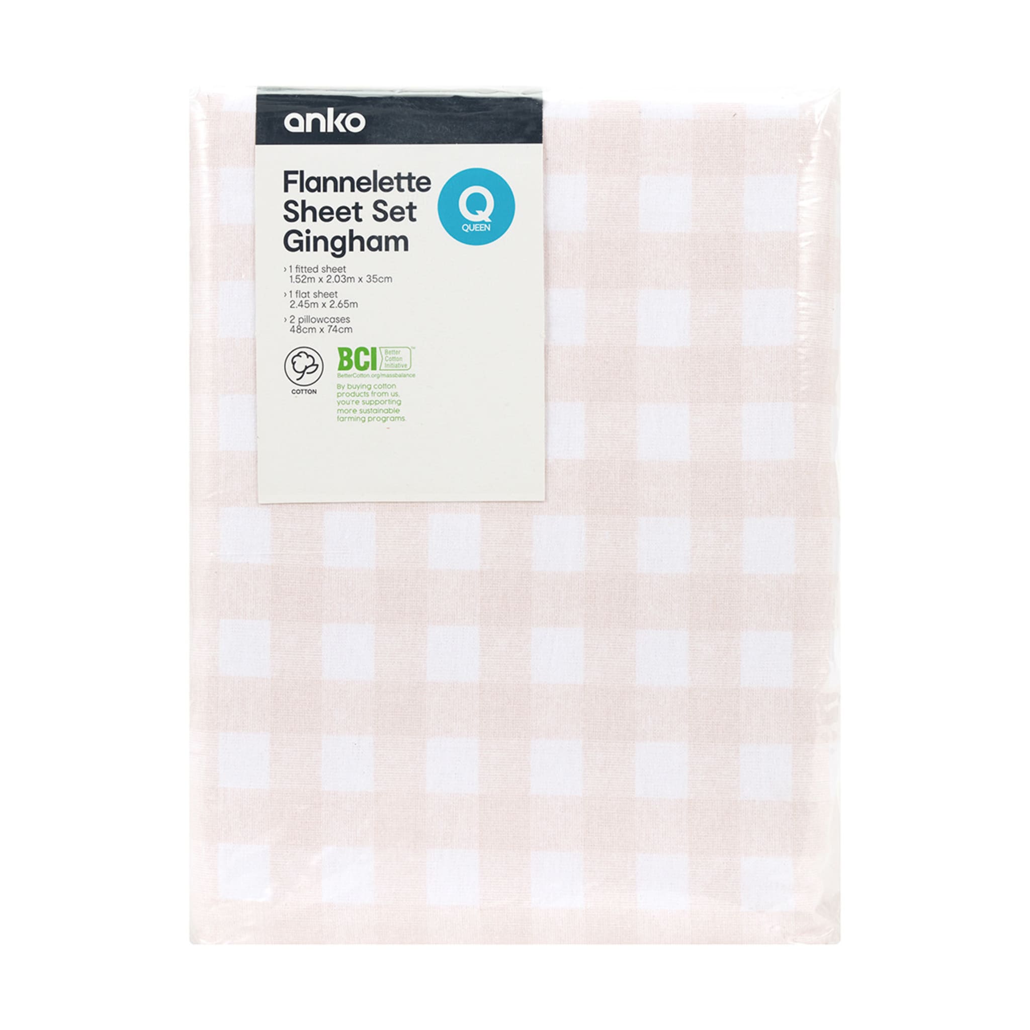 Gingham Flannelette Cotton Sheet Set Queen Bed, Pink Kmart